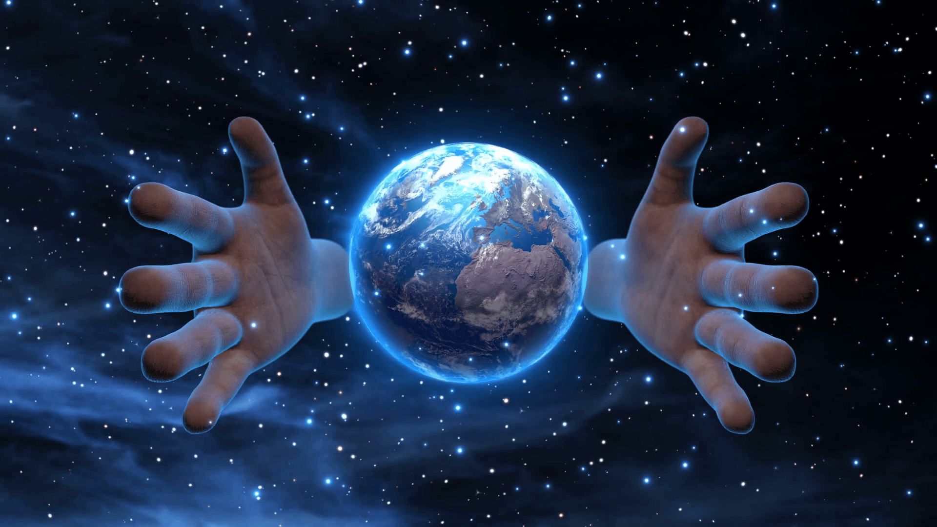 Giant Godly Hands over the Planet Earth. Version 3. Still Version