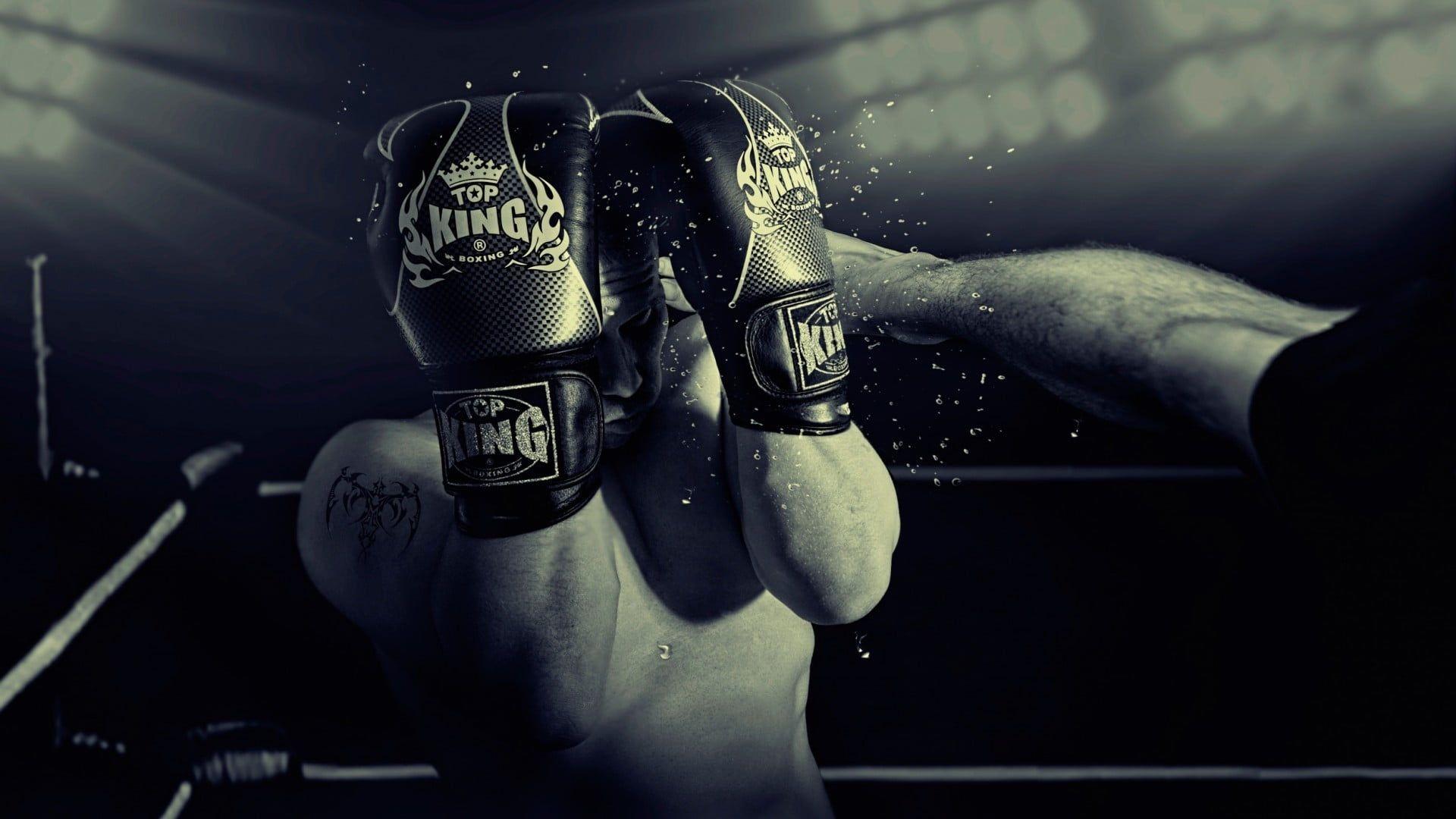 Pair of black Top King boxing gloves, boxing HD wallpaper