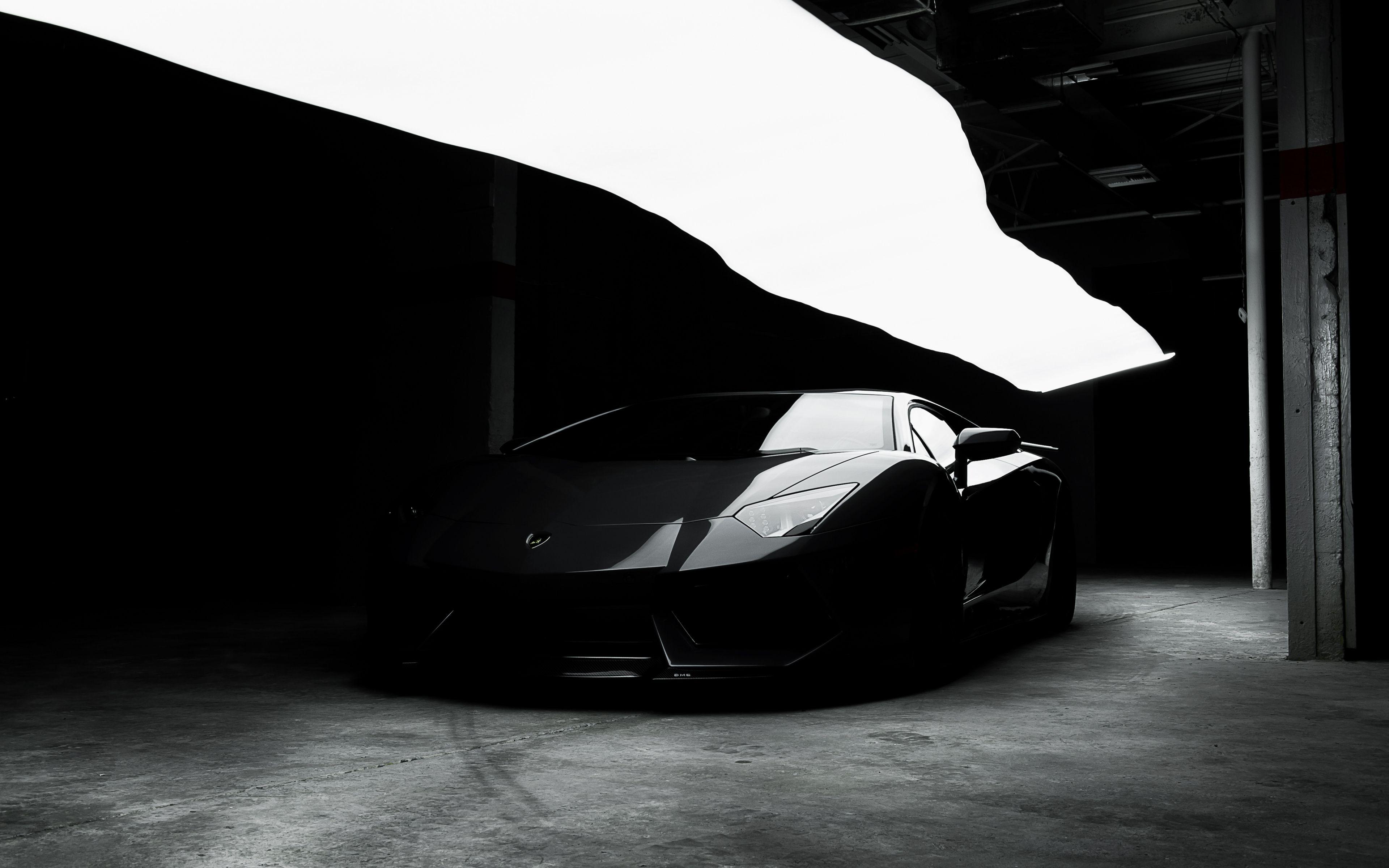 Download Dark, black, Lamborghini Aventador wallpaper, 3840x2400