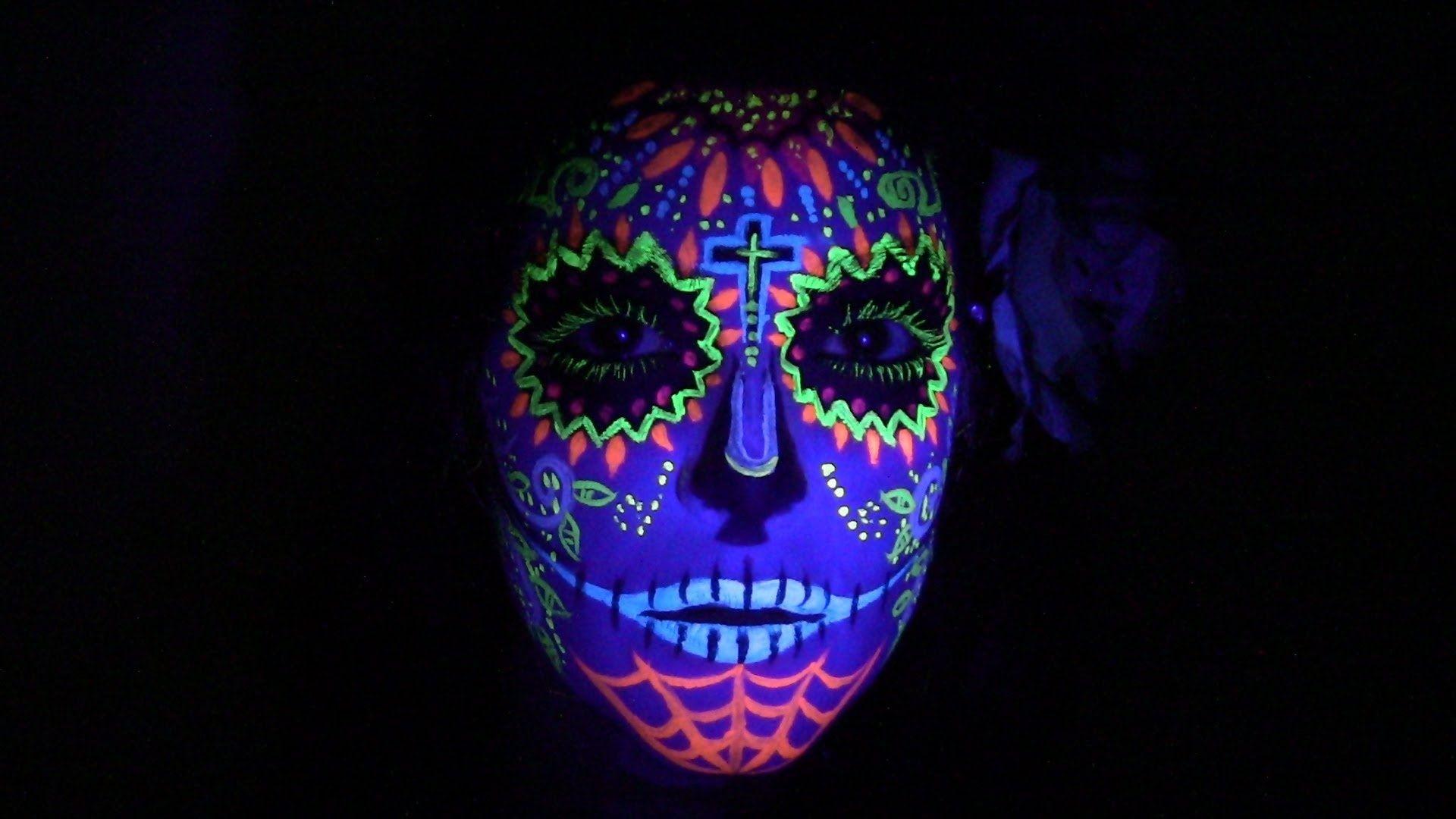 Makeup, Make Up, Mexican Skull, Neon Face Paint, Neon Art