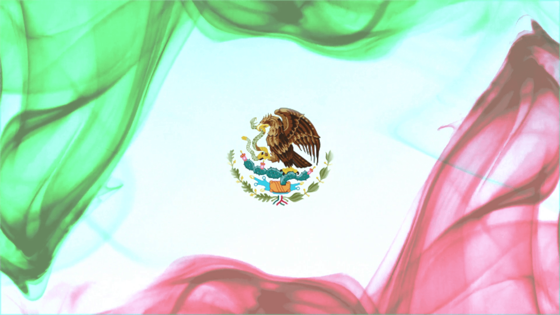 Mexican flag formed with red, green smoke white background