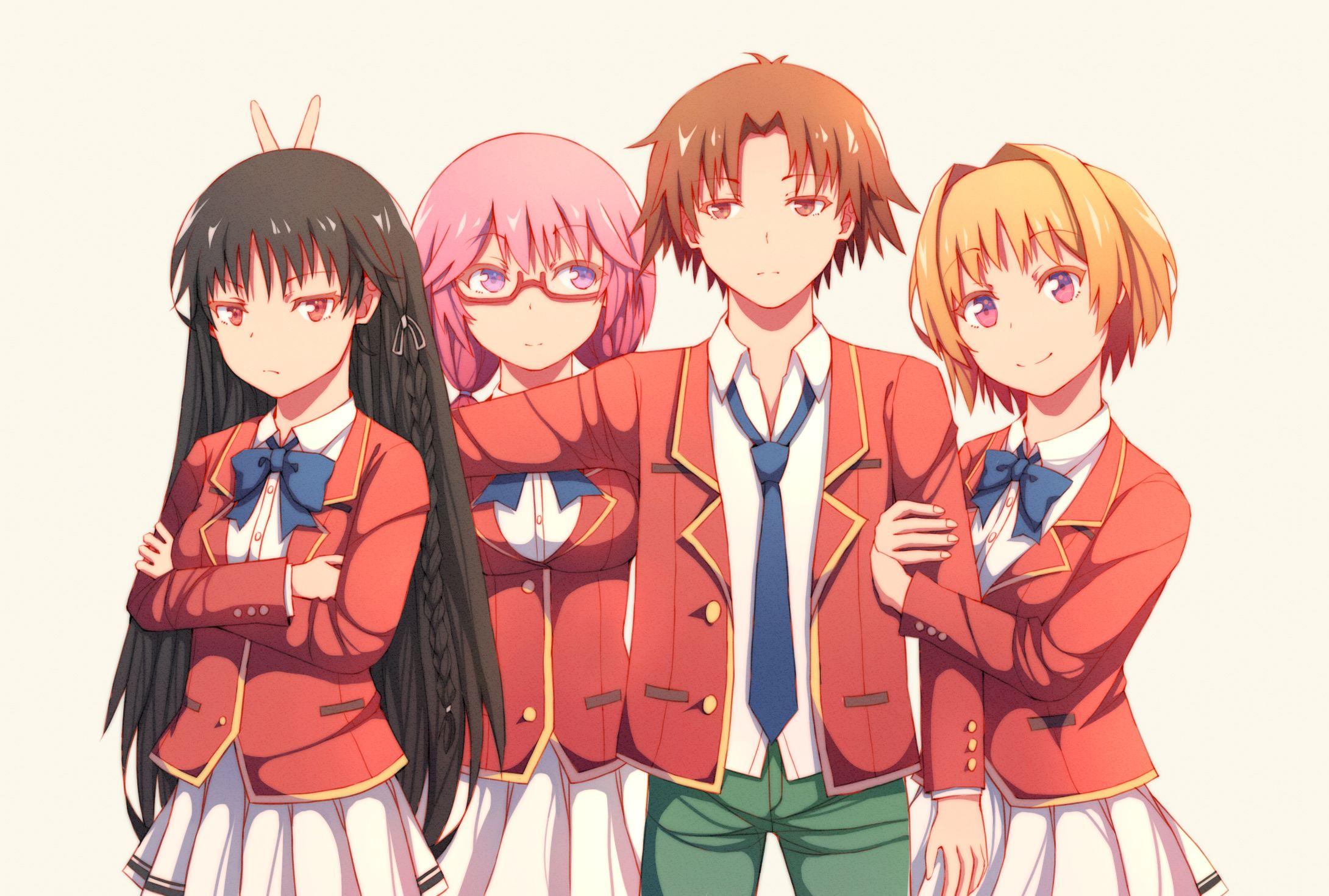 ayanokouji kiyotaka, horikita suzune, kushida kikyou, and sakura