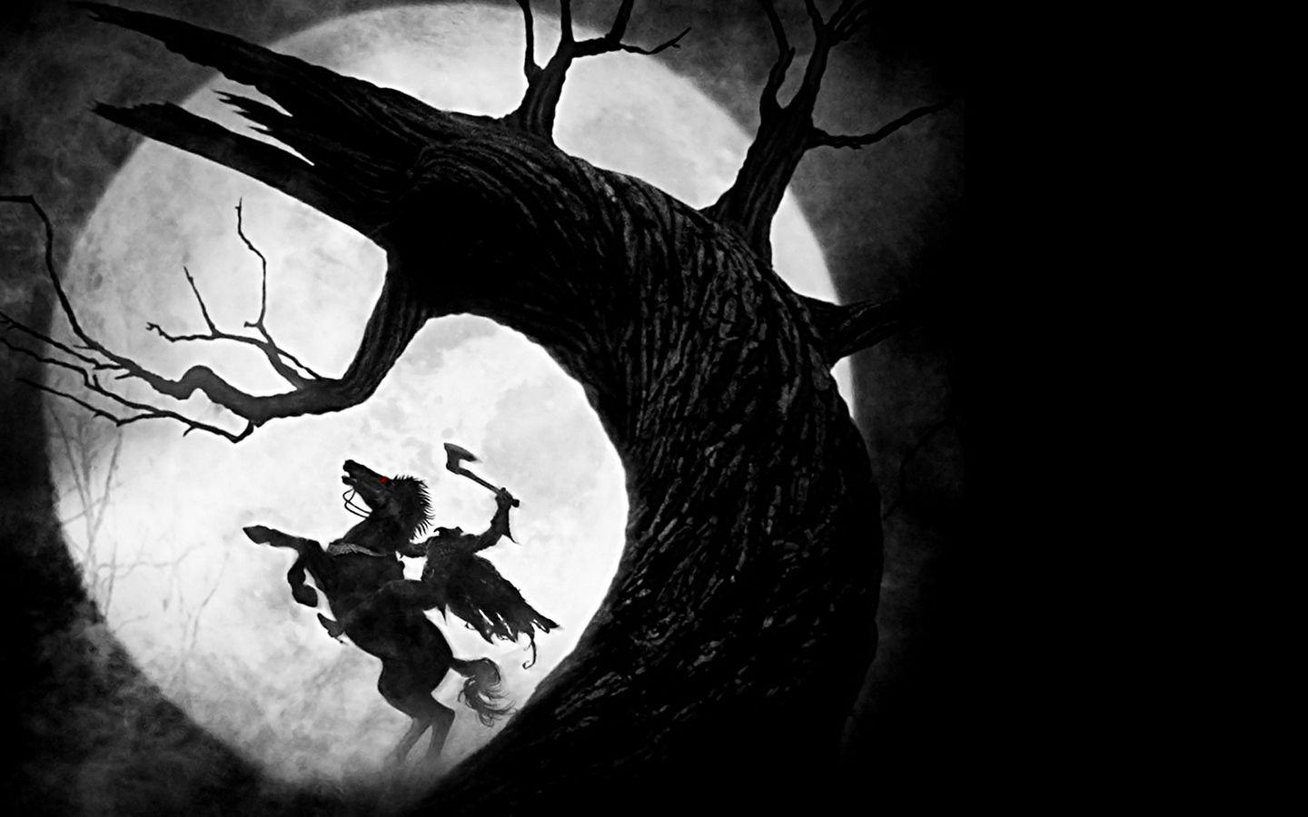 Download wallpaper 1440x900 sleepy hollow, headless horseman, moon