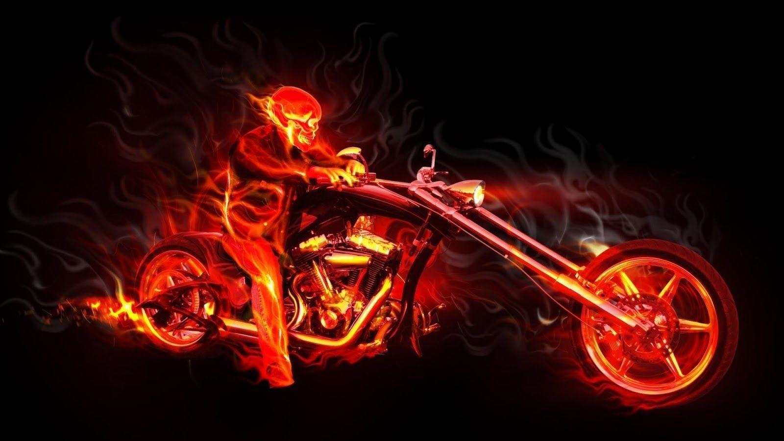 Blue And Red Flaming Skulls. File Name, Motorcycle Skull