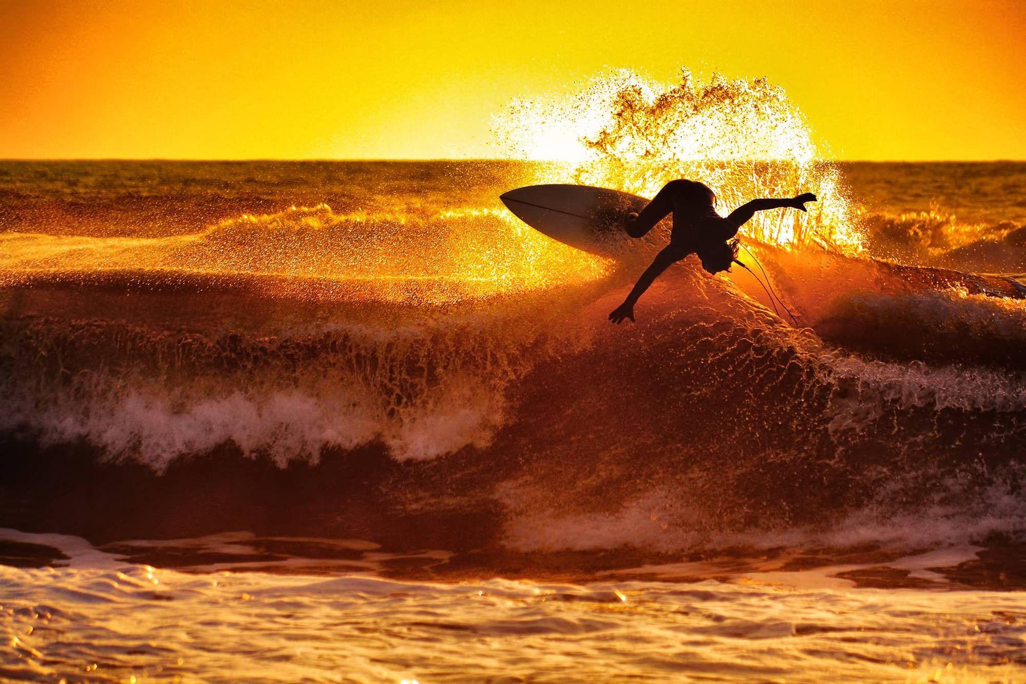 surfing, Waves, Sunset Wallpaper HD / Desktop and Mobile Background