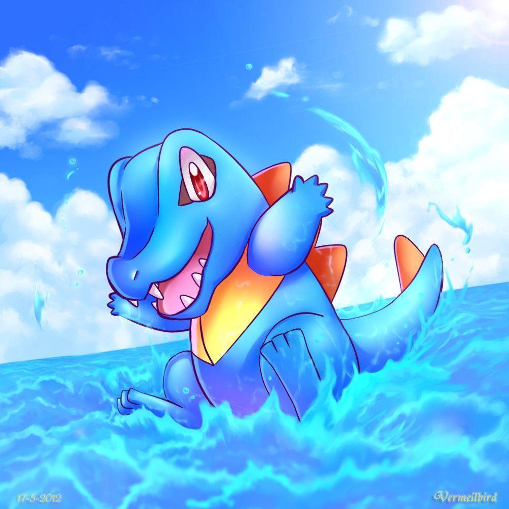 Pokemon, Fundo, Azul, Totodile, HD papel de parede