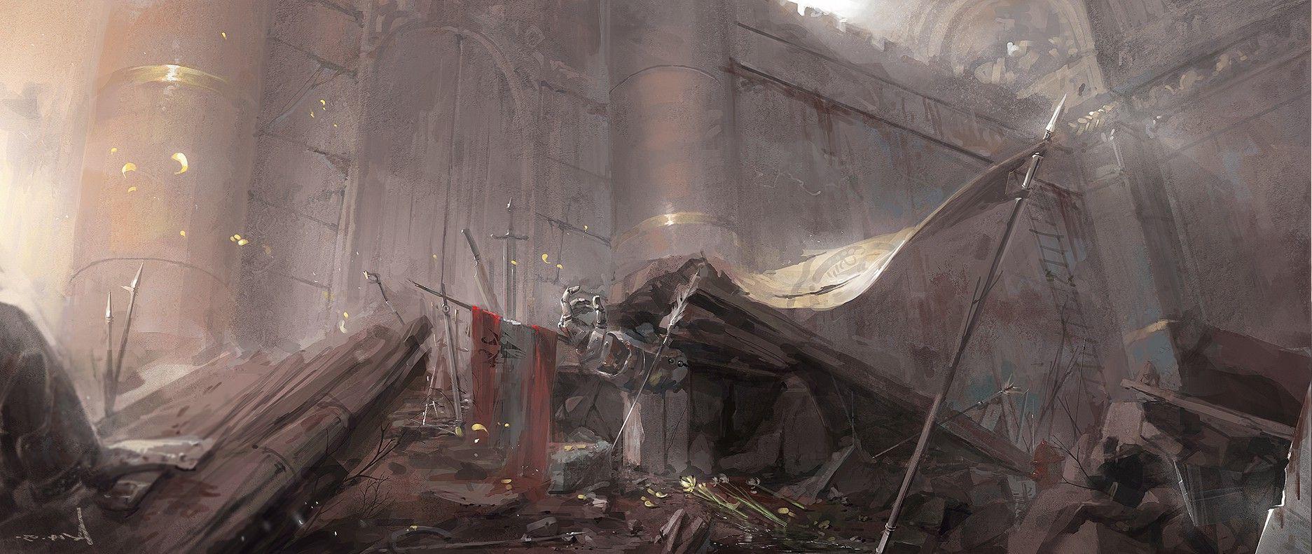 anime, Landscape, Sword, Weapon, Building, Death, Armor, Pixiv