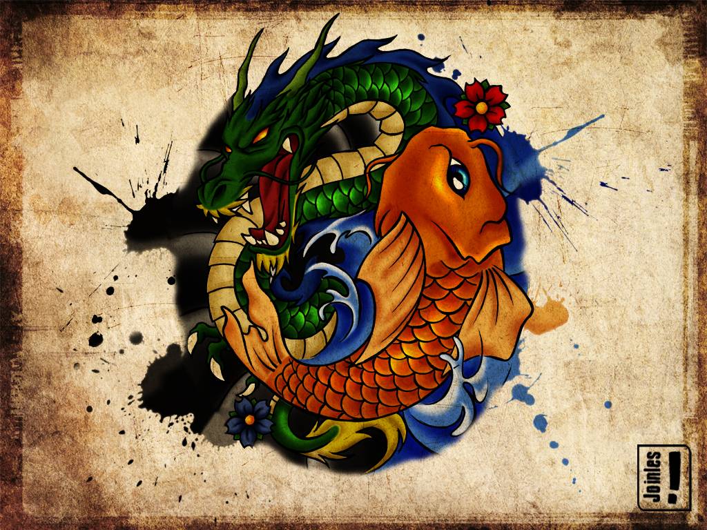 A Dragon and Koi Asian Tattoo TATTOOS Wallpaper