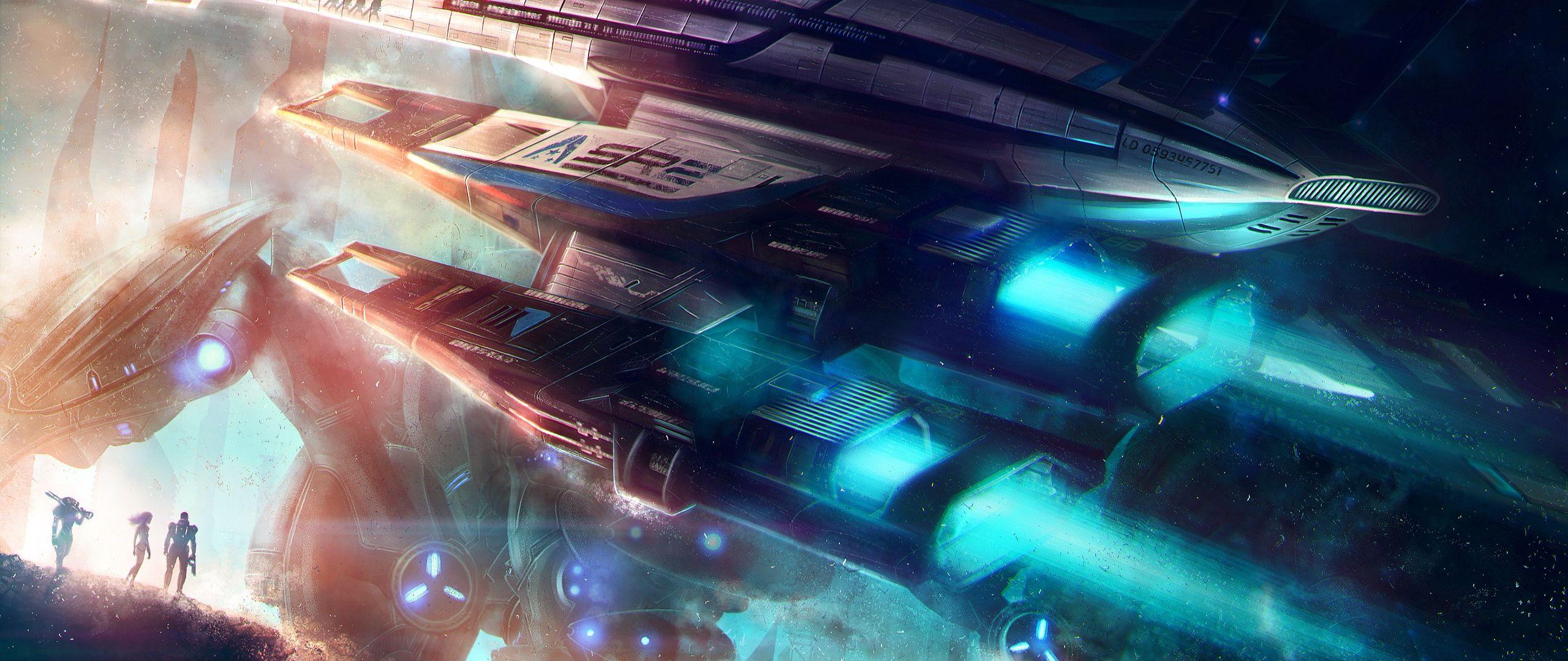 Download wallpaper 2560x1080 normandy, mass effect, spaceship dual