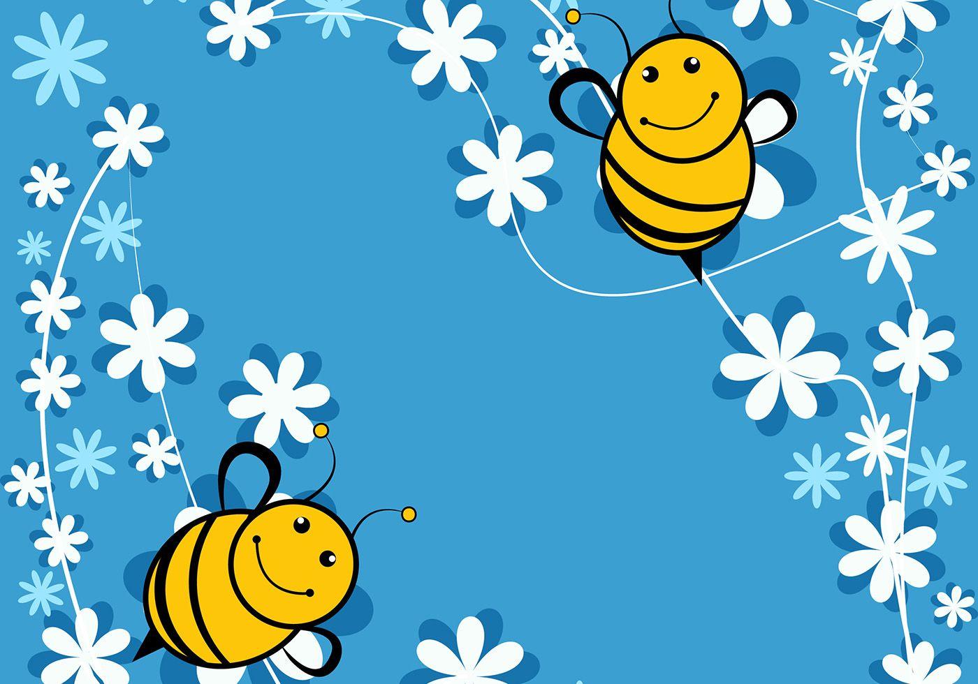 Cute Bee Blue Background Free Vector Art, Stock Graphics