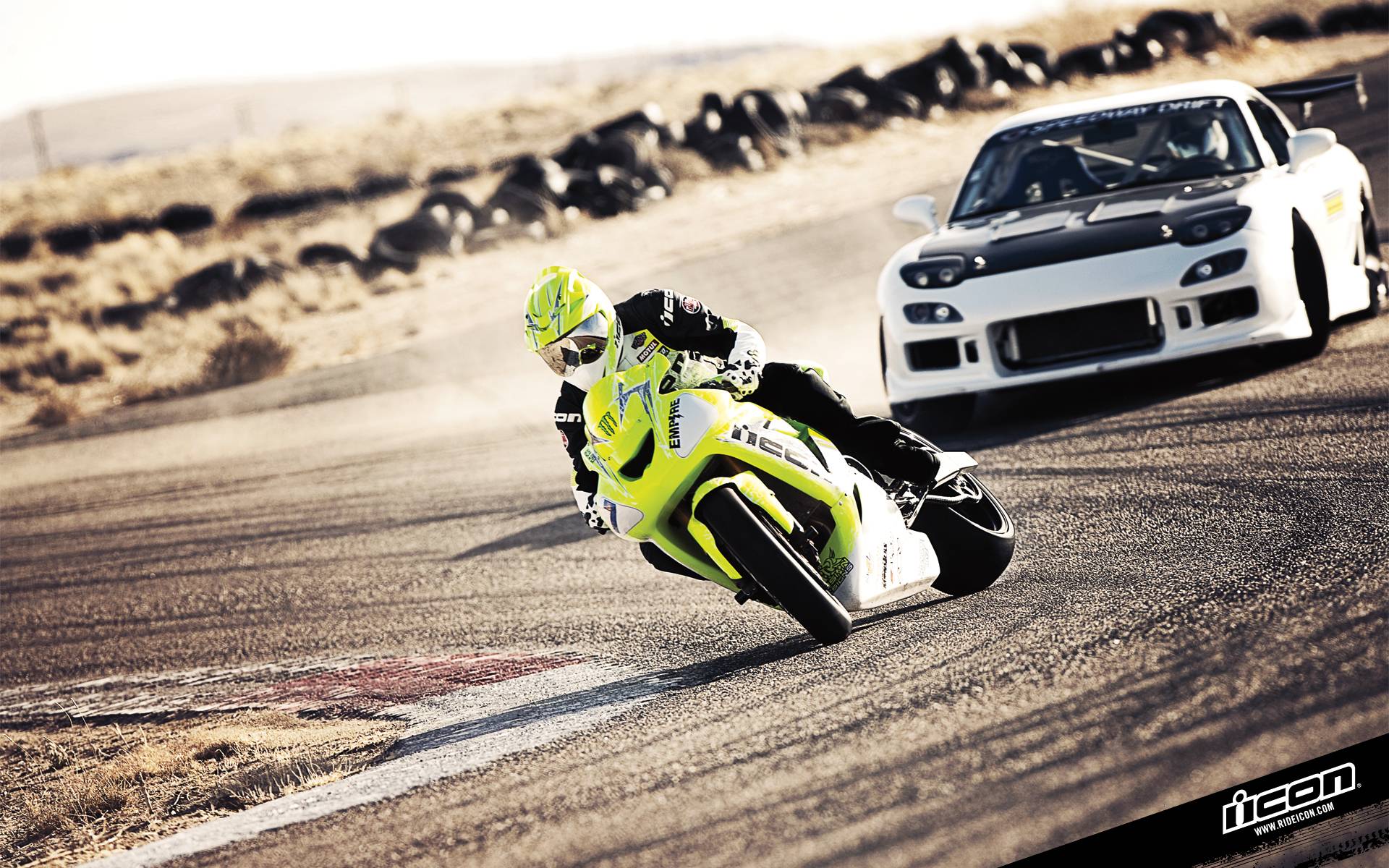 Download the RX7 and Sport Bike Drift Wallpaper, RX7 and Sport Bike