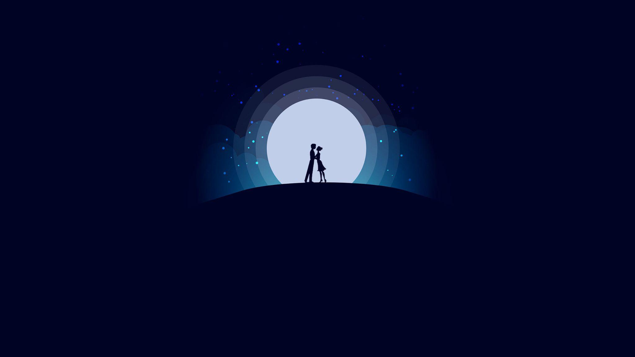 Download 2048x1152 wallpaper couple, love, moon, night, romantic