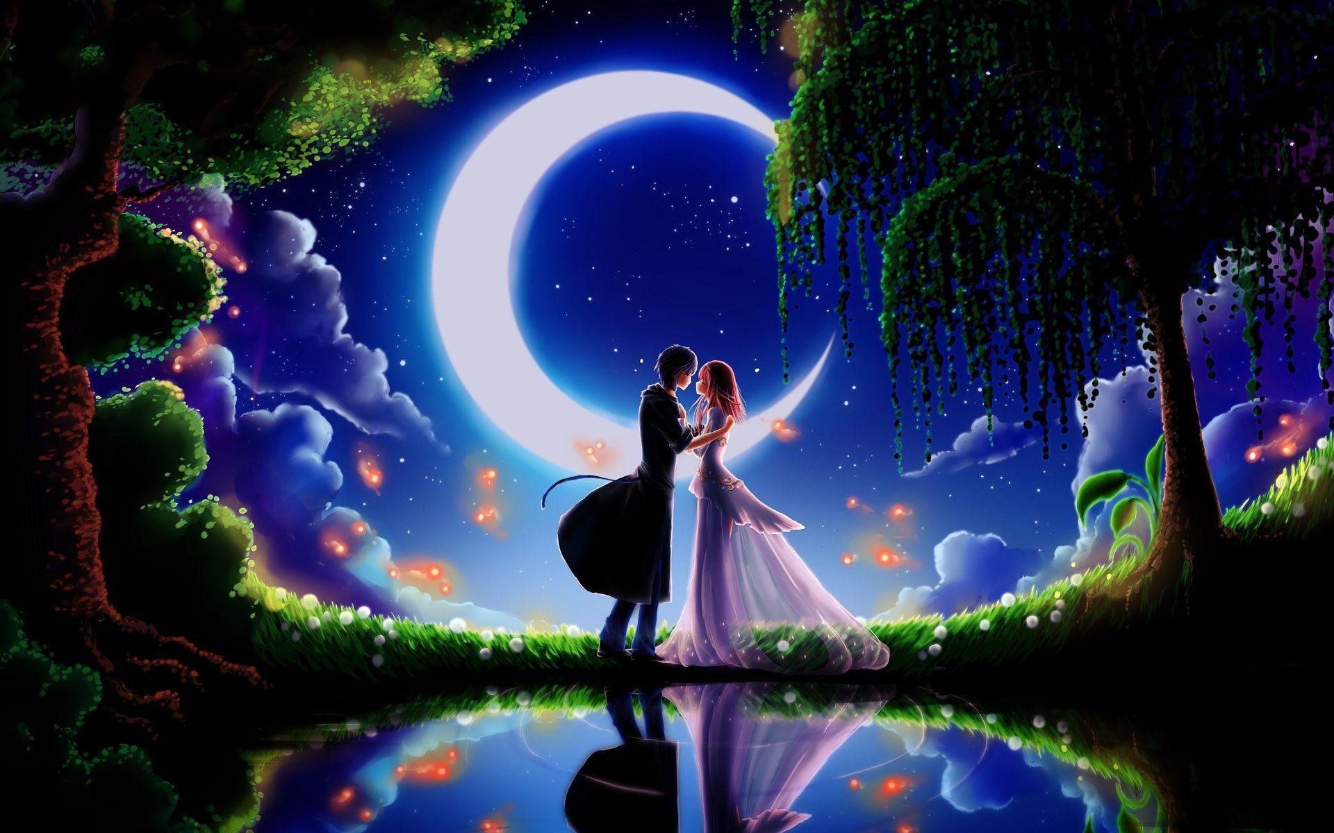 Moon Love Story. Anime Love. Free background image