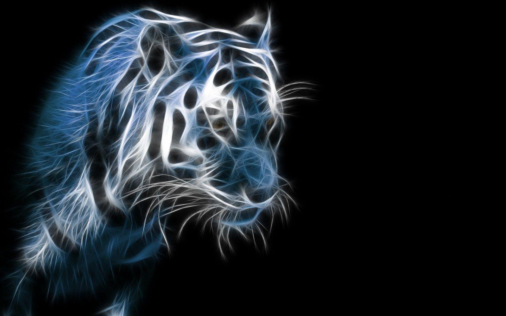 3D tiger dark black background. Android wallpaper for free