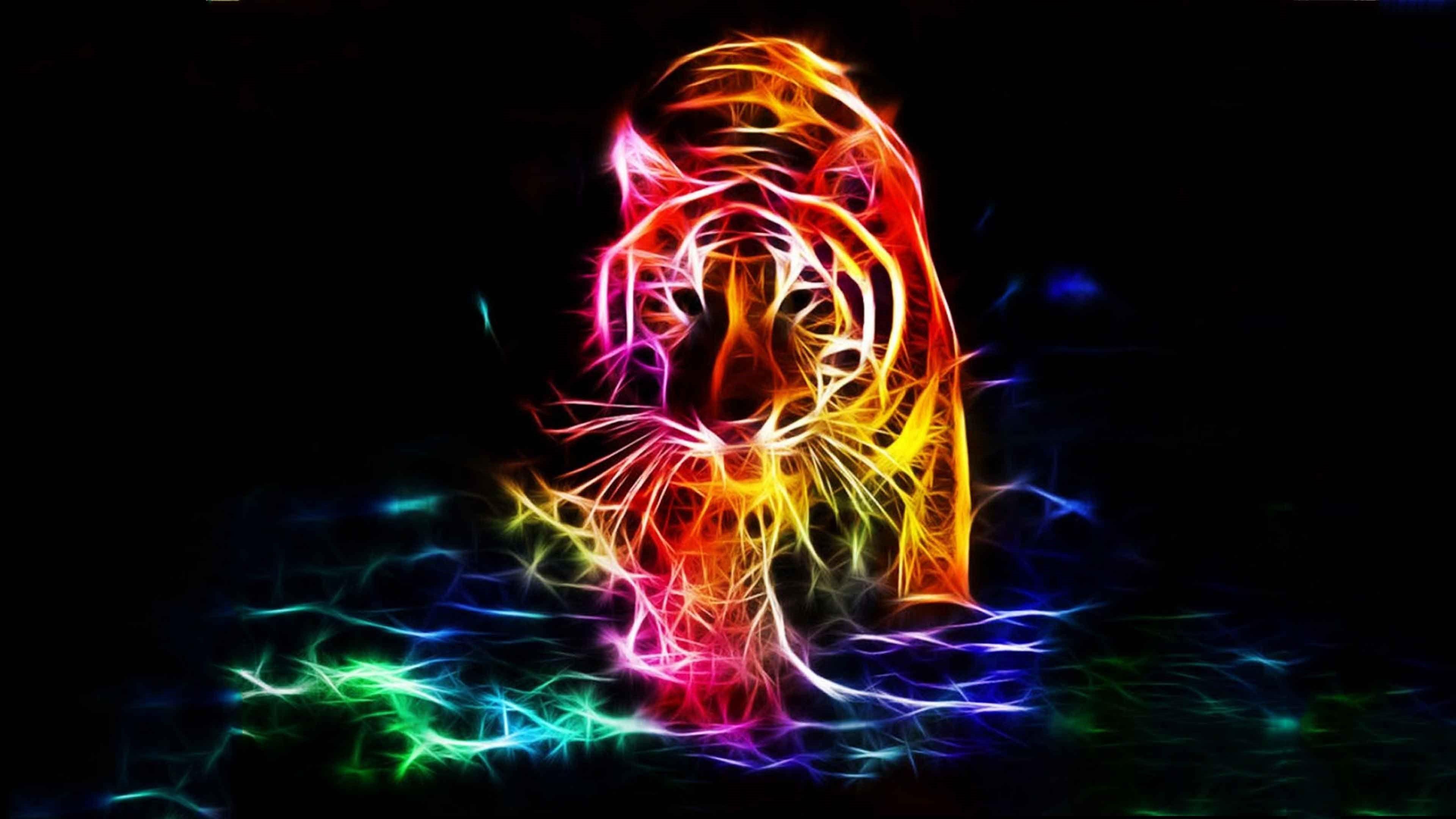 3D Walking Tiger Color 4K Background Wallpaper