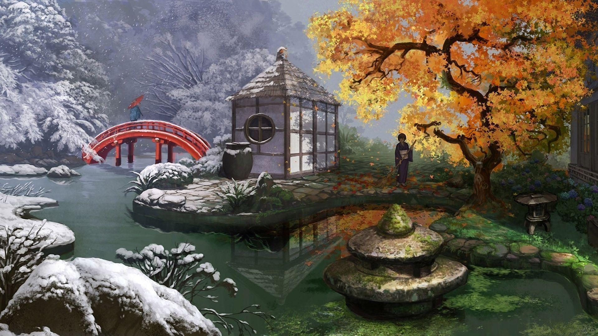 japanese water garden wallpaper