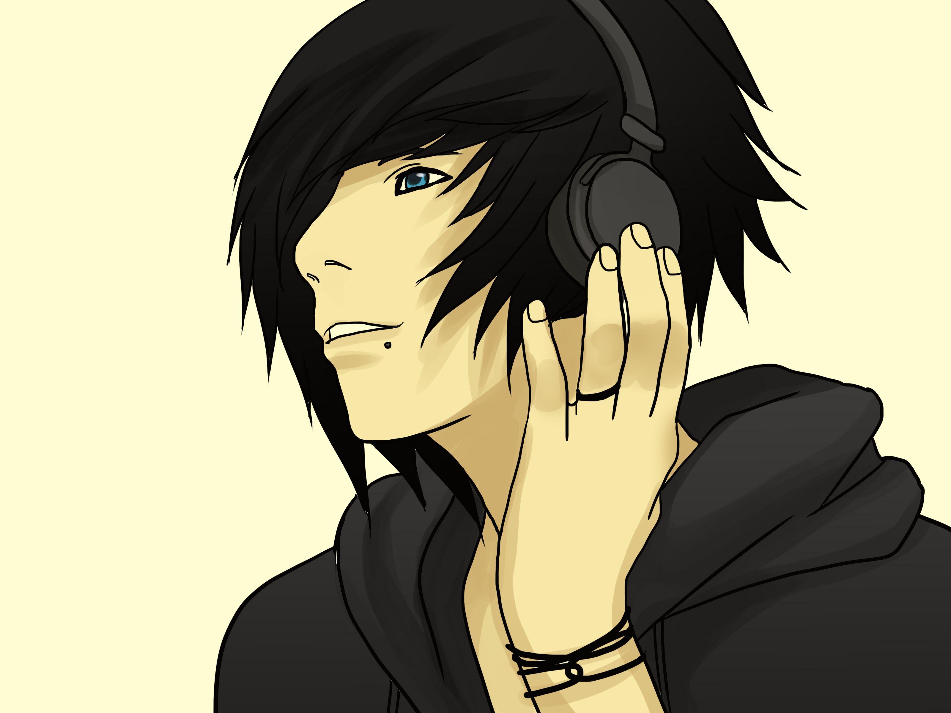 Man in black jacket listening to music anime HD wallpaper  Wallpaper Flare