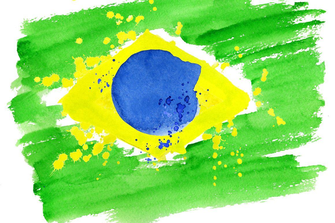 Watercolor Brazil set. Brazilian flag