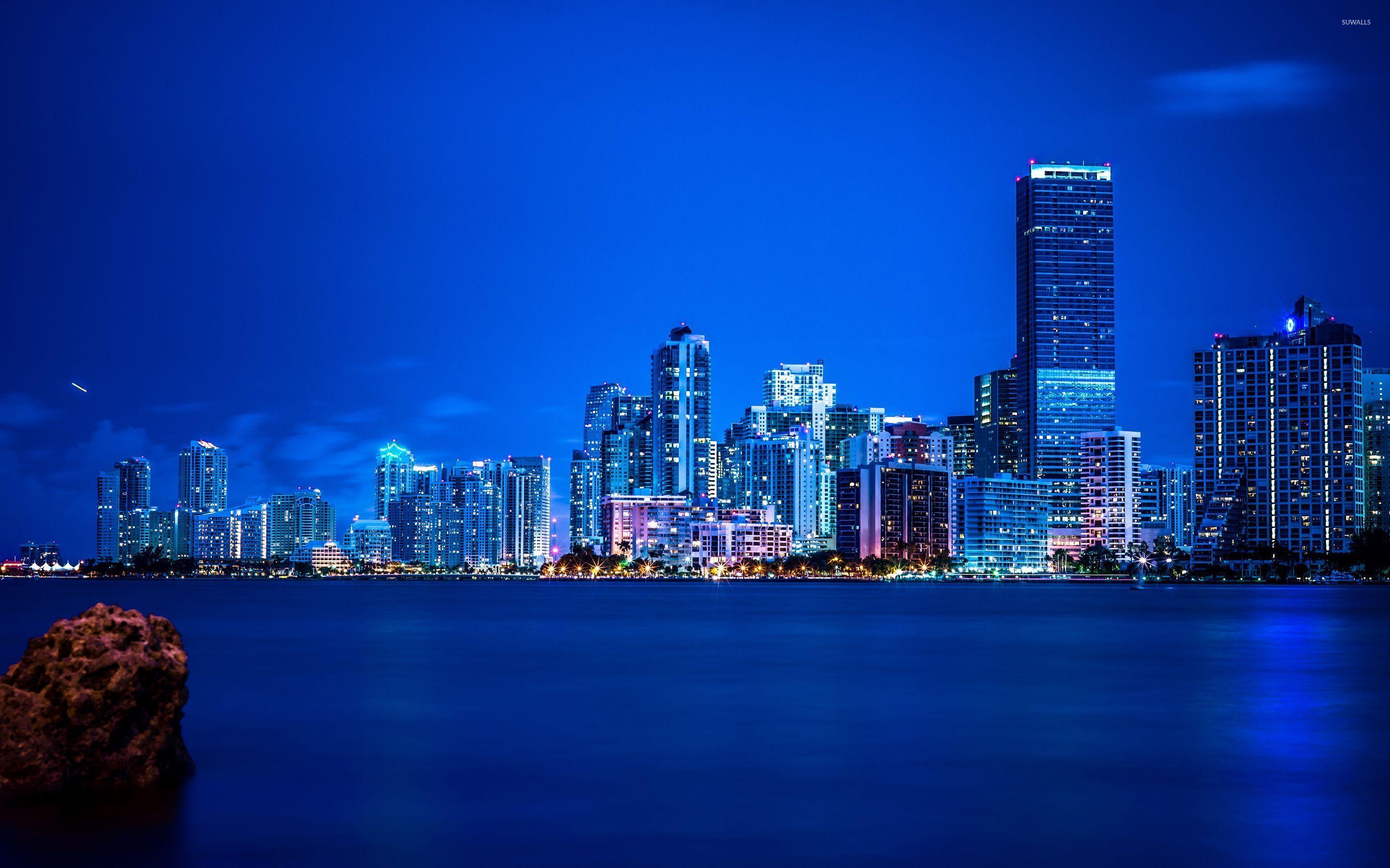 Miami night skyline wallpaper wallpaper