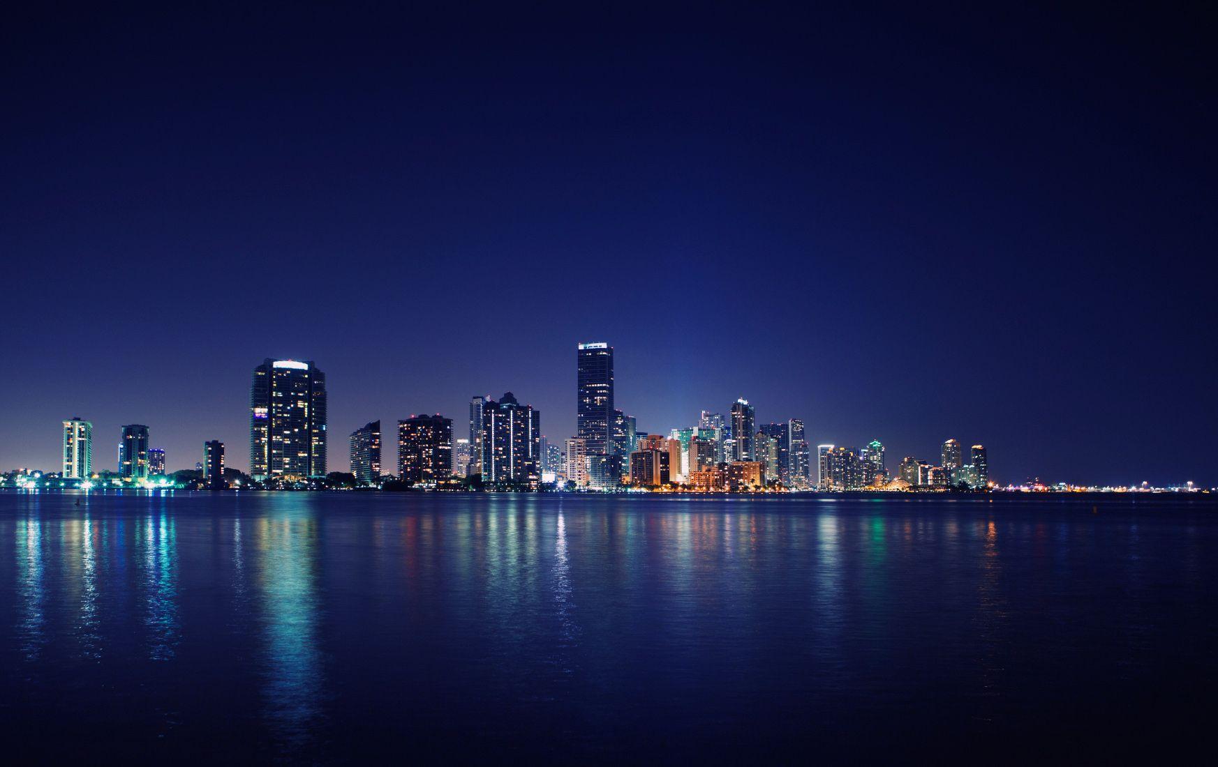 Skyline Miami City At Night HD Wallpaper. High Definitions Wallpaper