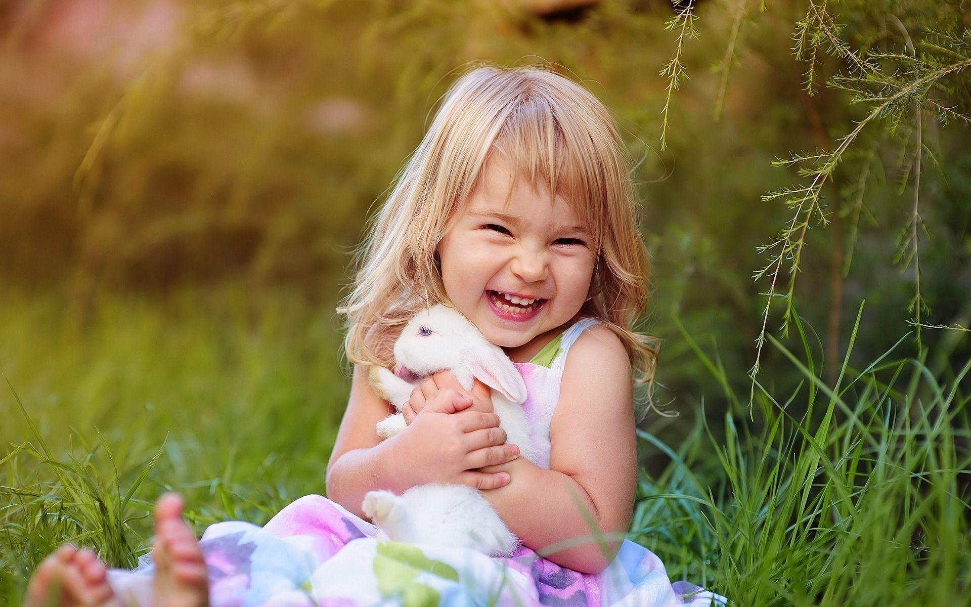 Cute Smiling Child Girl With Rabbit Wallpaper Series. Laughing baby, Cute baby wallpaper, Cute babies