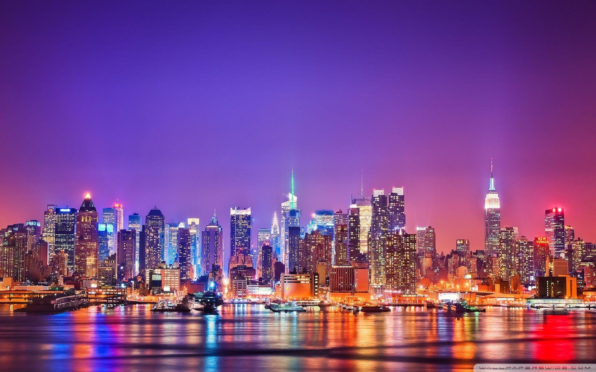 New York City Skyline at Night Ultra HD Desktop Background Wallpaper for 4K UHD TV, Tablet