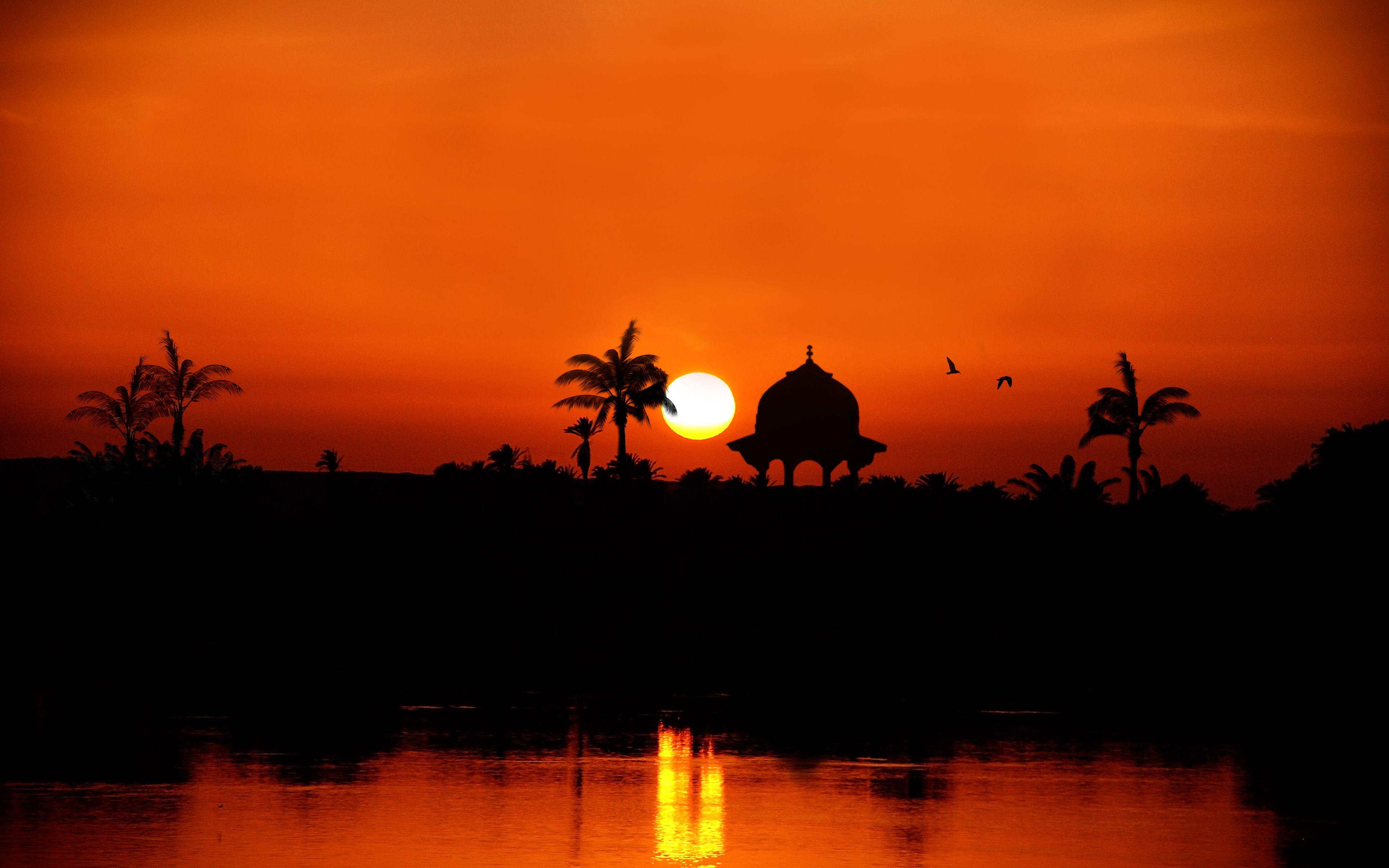 Photos Egypt Silhouette the Nile River towards Assuan Sun 3840x2400