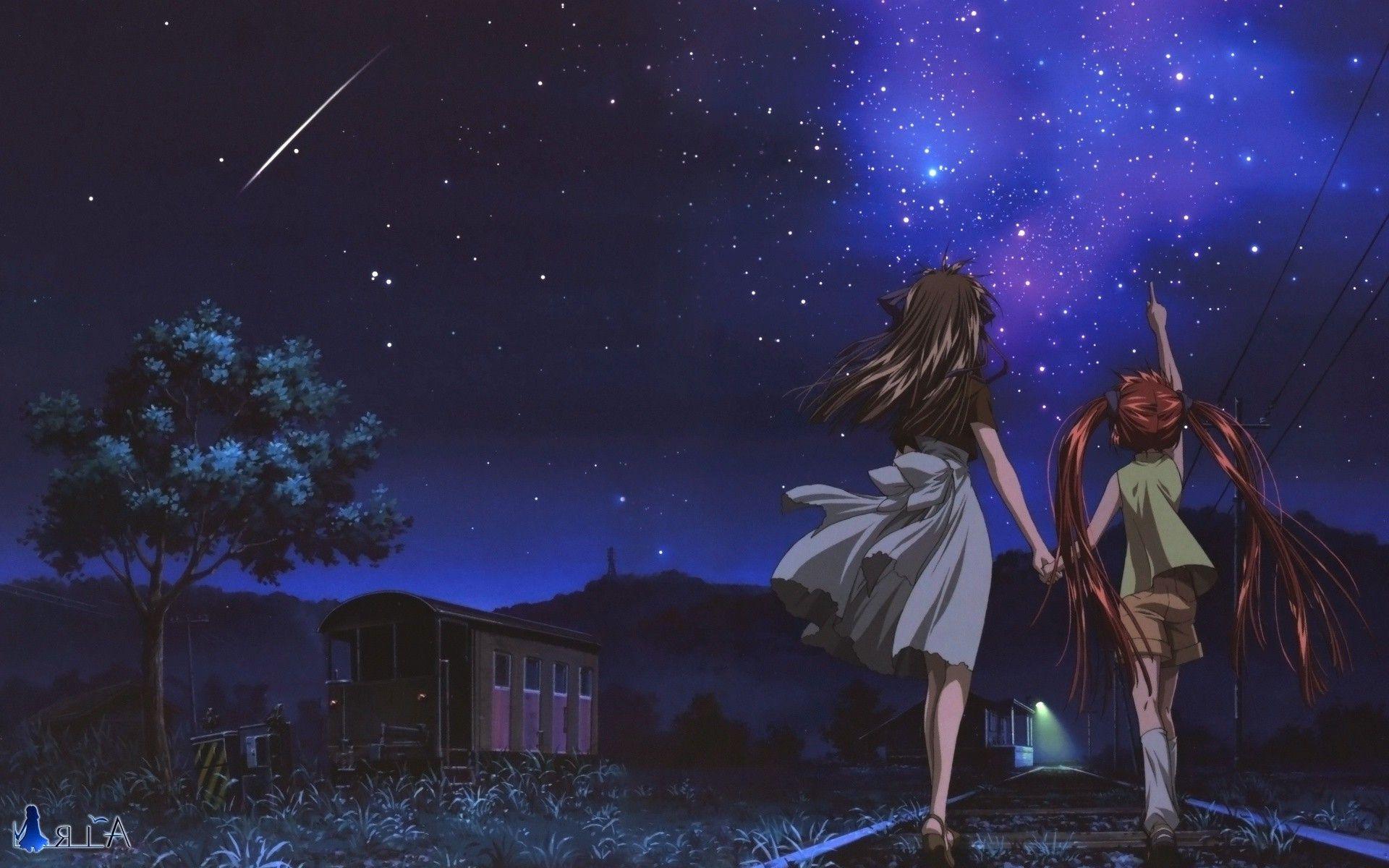 anime, Night, Stars, Shooting Stars, Air (anime) Wallpaper HD