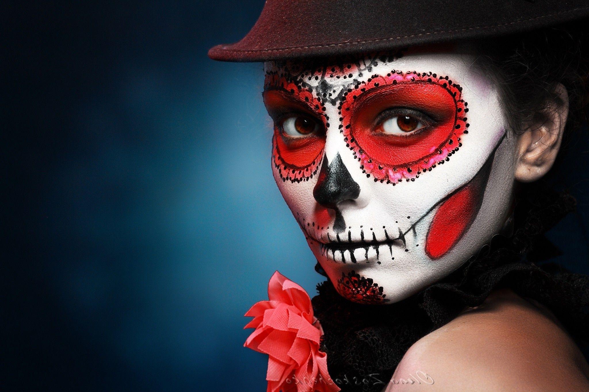 Sugar Skull, Halloween, Makeup, Hat Wallpaper HD / Desktop