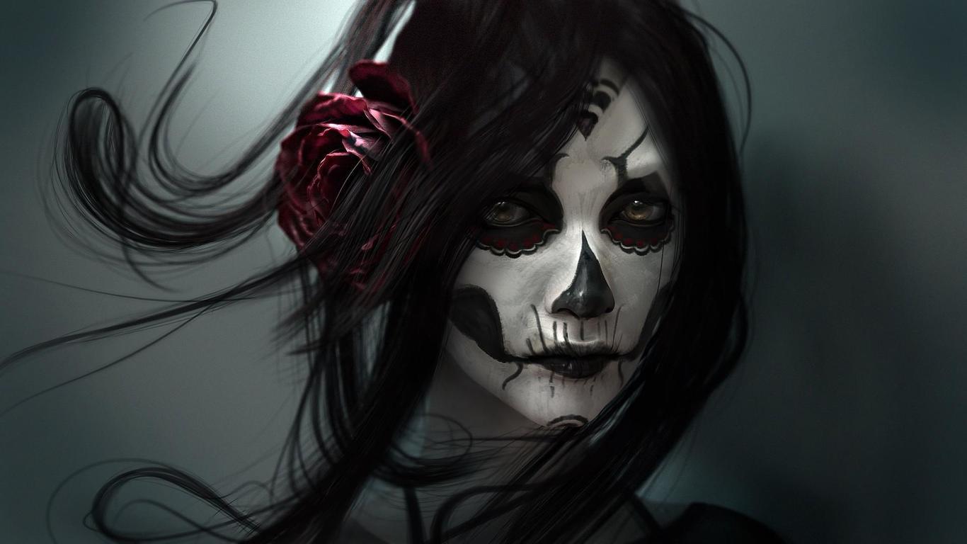 Creepy Skull Girl De Los Muertos Feast Day Of The Dead