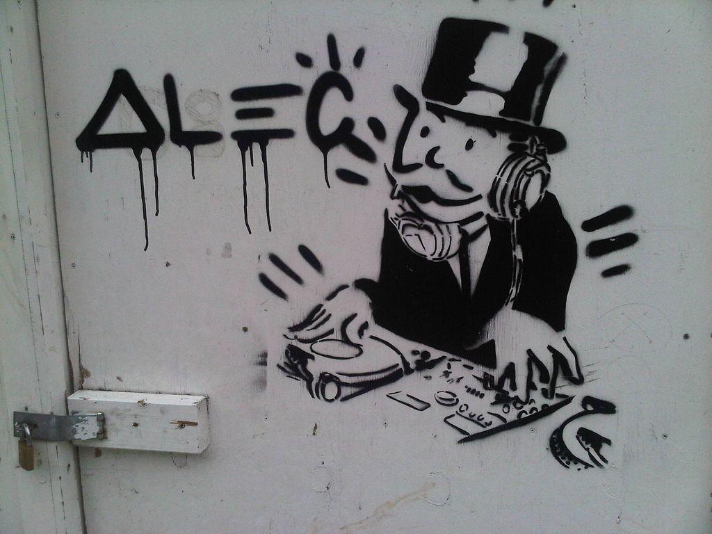 Alec DJ Monopoly Stencil. Notting Hill London. Alec Street Art