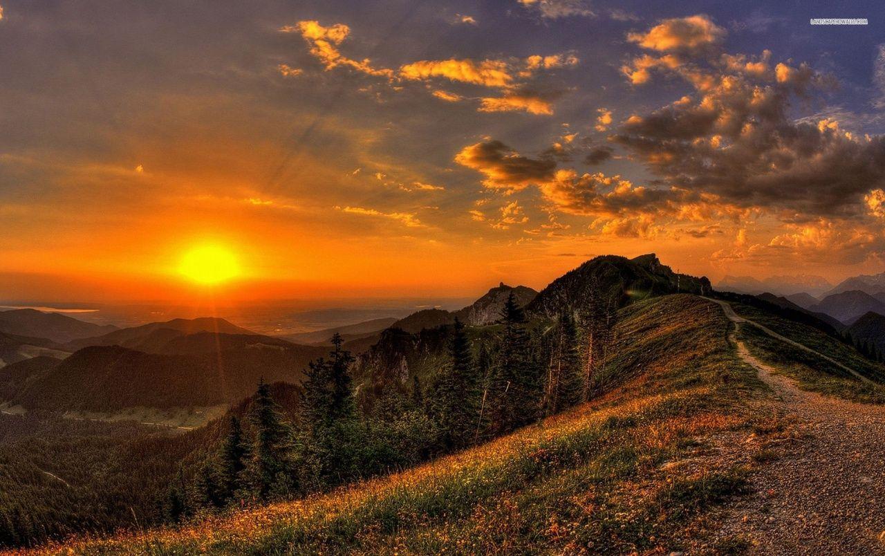 Golden Sunset Mountains Path wallpapers.