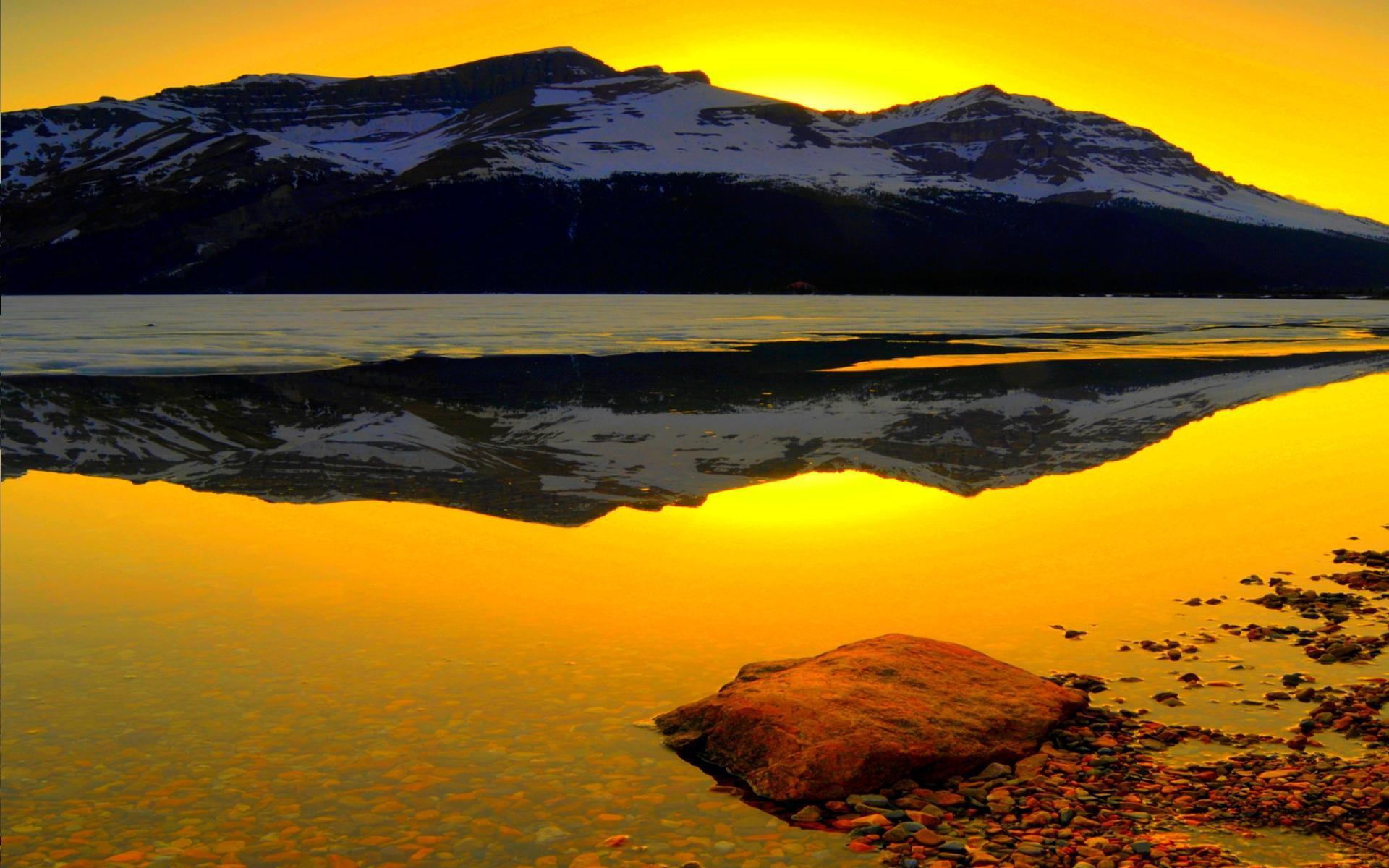 Mountain Lake At Sunset HD desktop wallpaper, Widescreen, High