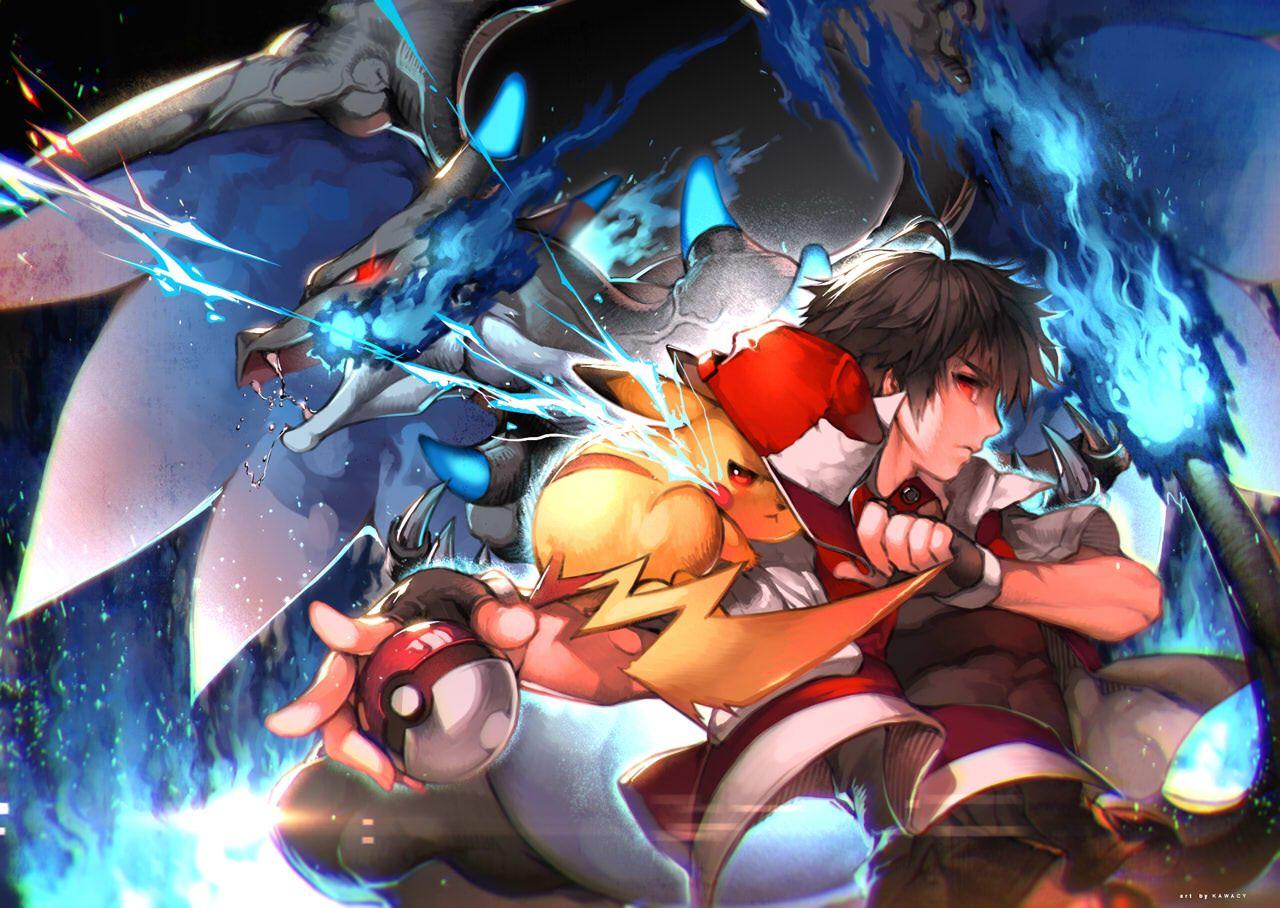 mega charizard x, pikachu, and red pokemon and pokemon game