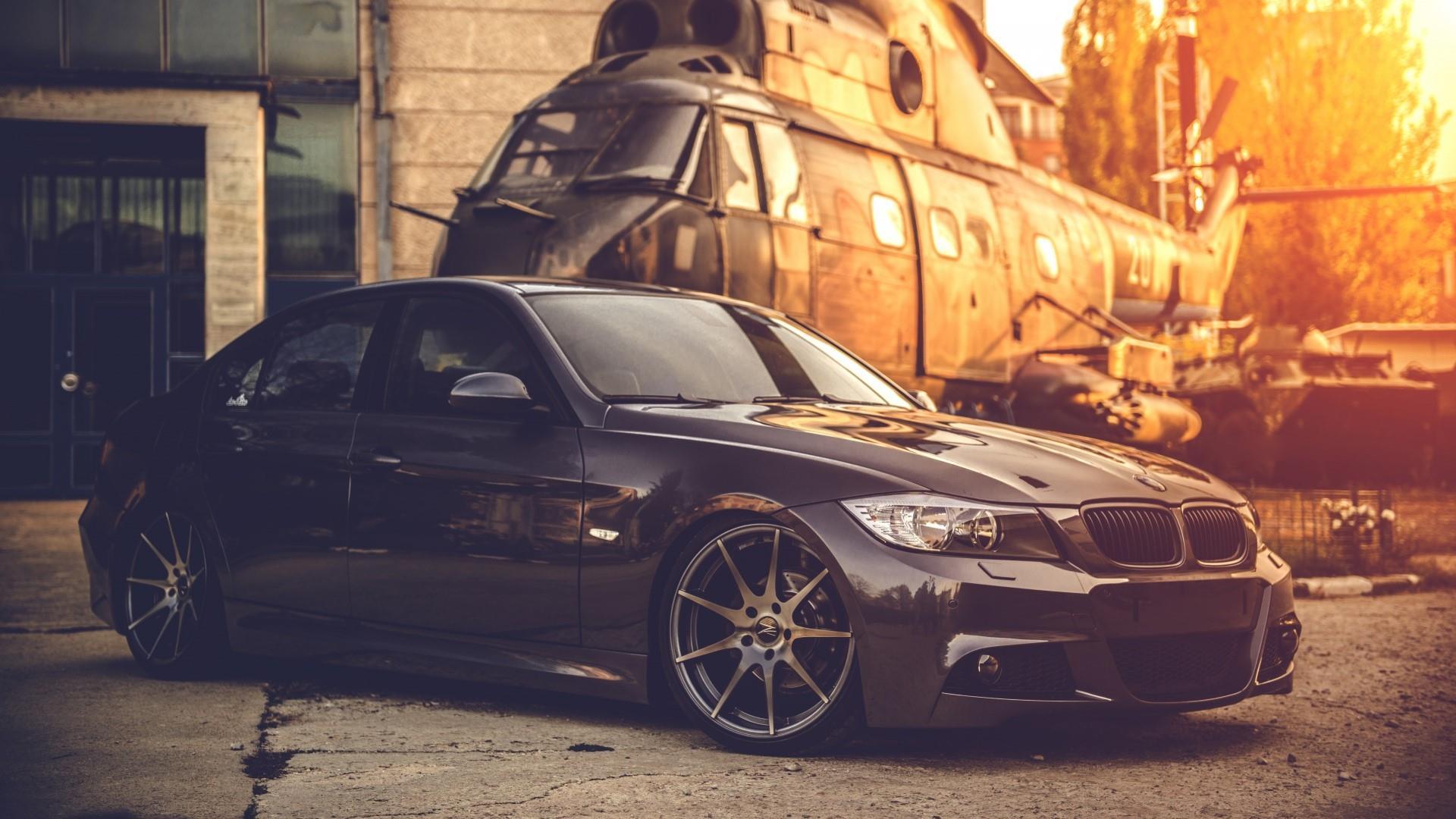 Black BMW E90 With A Helicopter Wallpaper. Wallpaper Studio 10