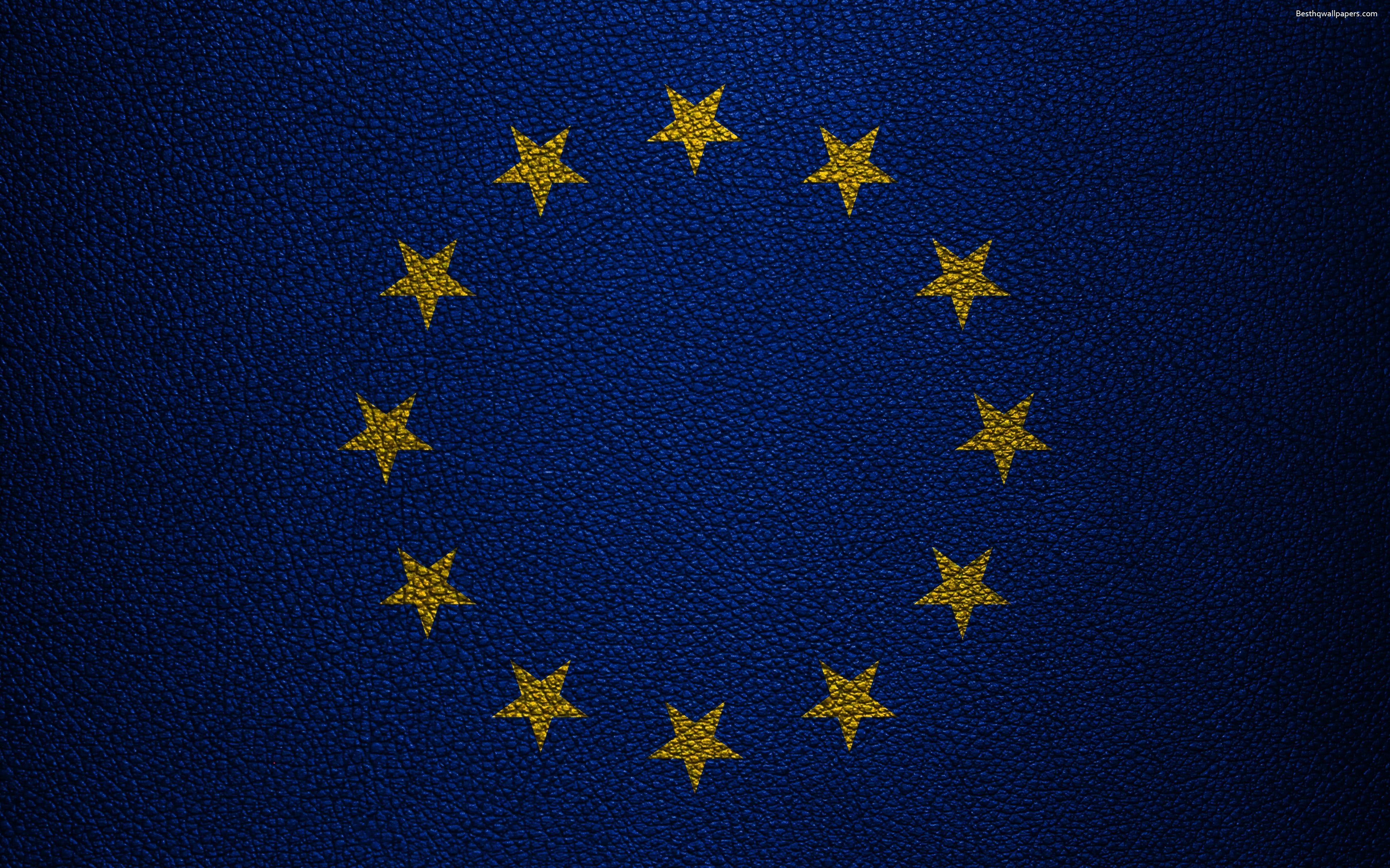 Download wallpaper European Union Flag, 4K, international organizations, leather texture, EU flag, Europe, European flags, European Union for desktop with resolution 3840x2400. High Quality HD picture wallpaper