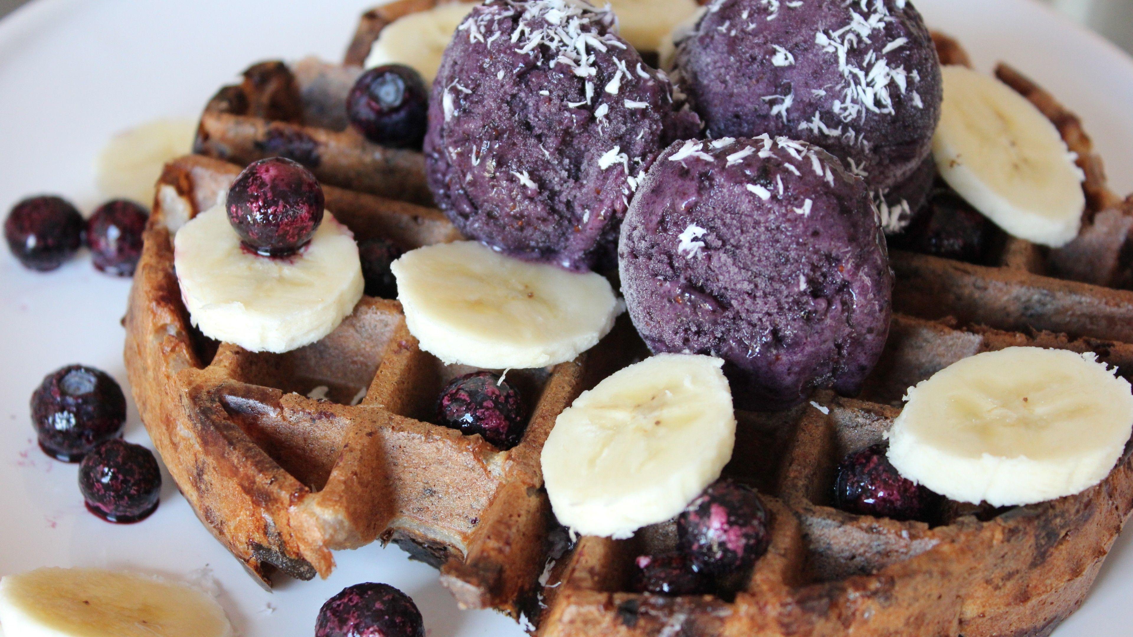 Wallpaper ice cream, waffles, blueberry, banana, chocolate, Food