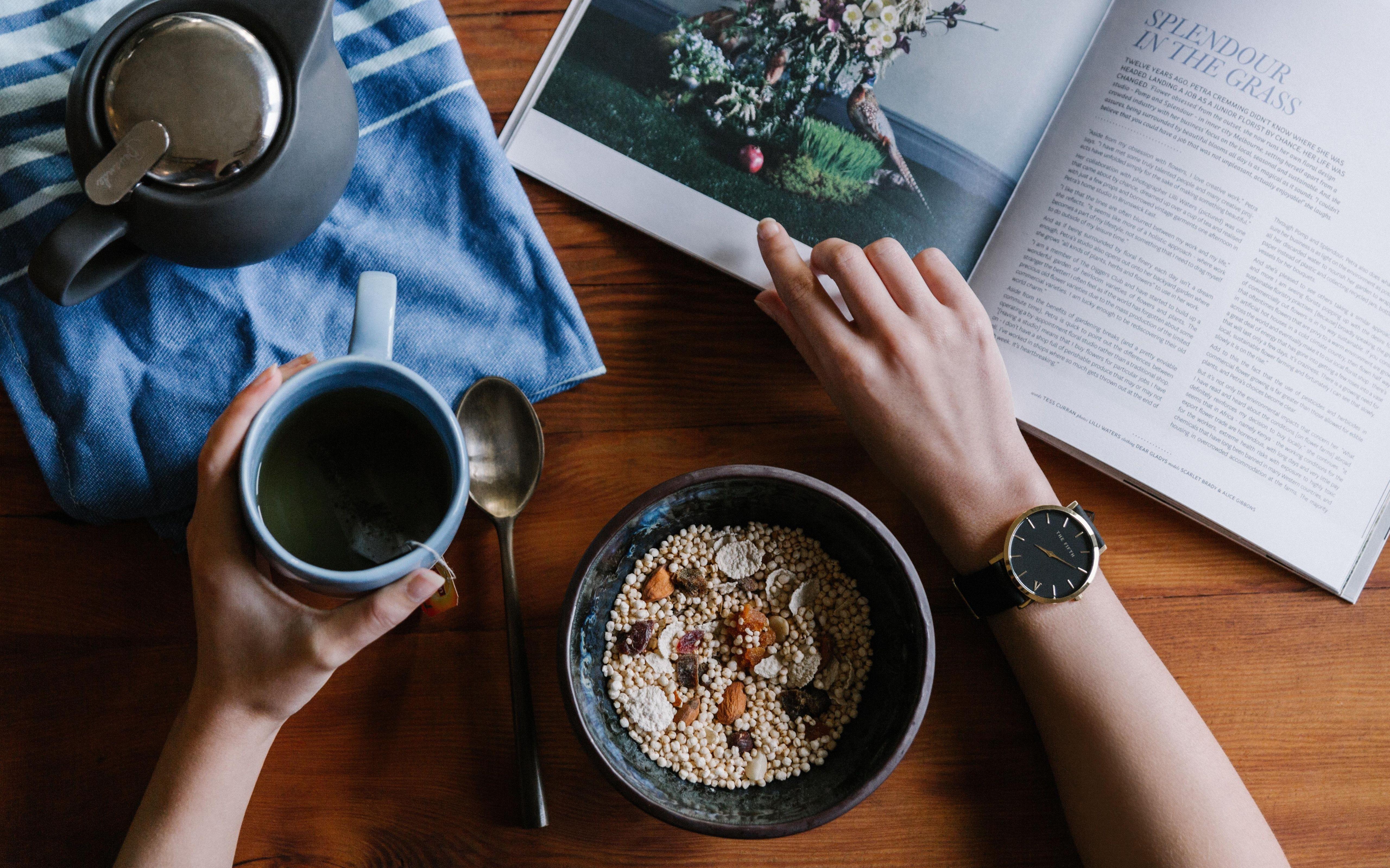 wallpaper breakfast, oats, tea HD, Widescreen, High Definition