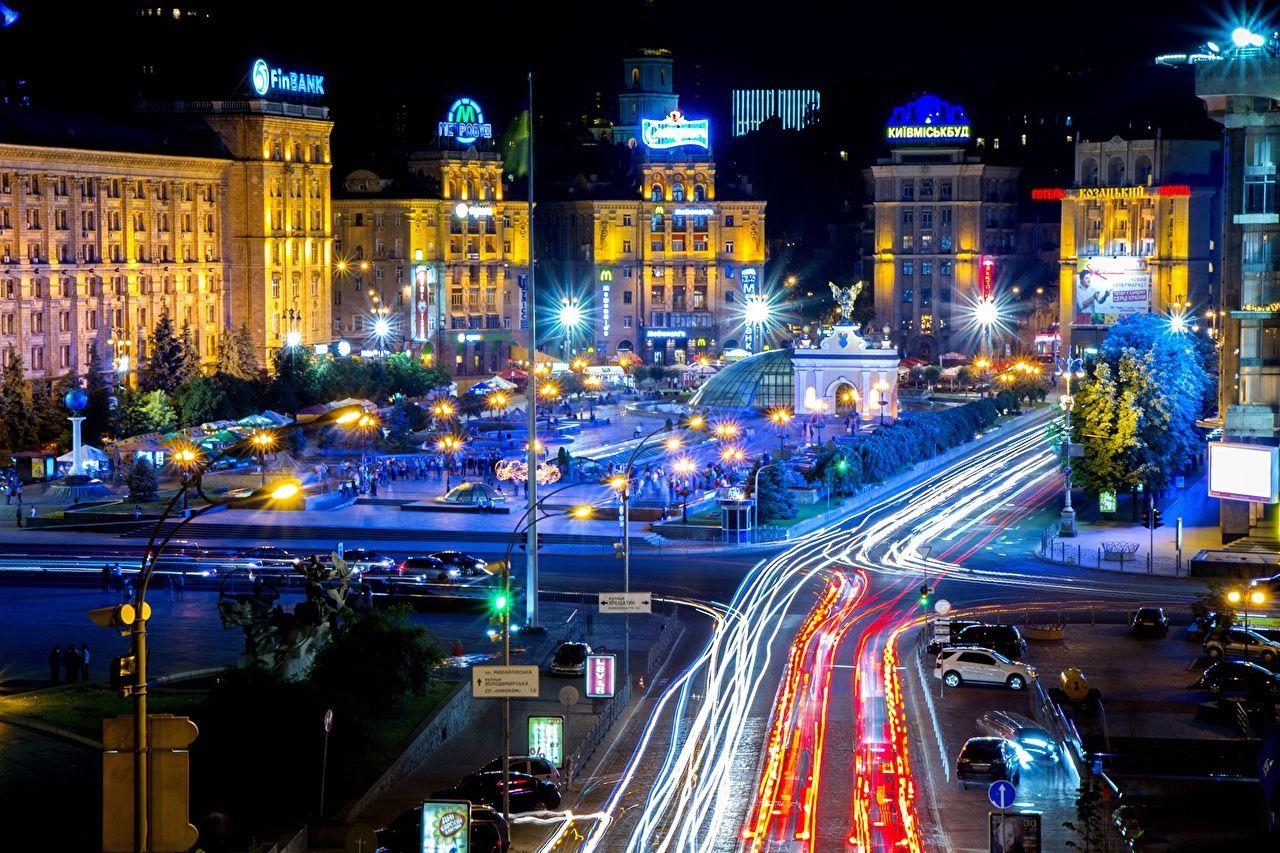 Wallpapers Kiev Ukraine Roads Motion night time Cities Building
