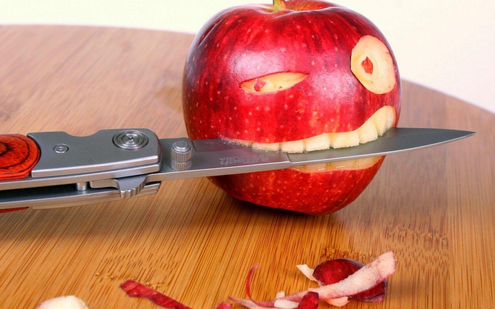freehdwallpaperhub: Funny Apple Eating Knife HD Wallpaper