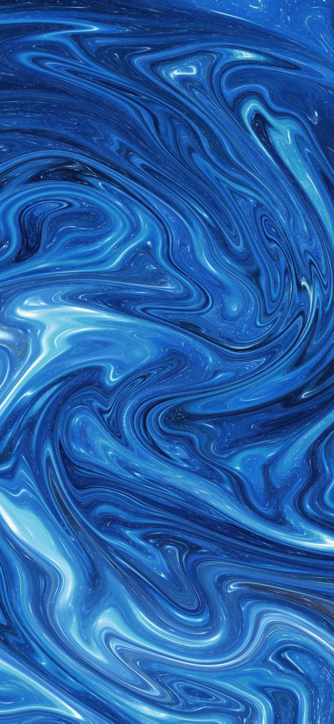 Download 1125x2436 wallpaper abstract, blue liquid mixture, pattern