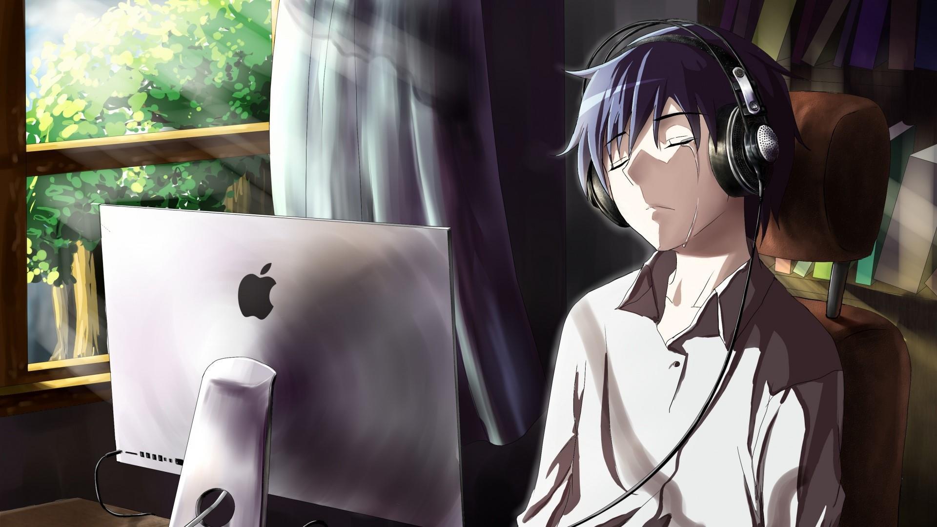 Anime Guy Listening To Music And Cry Wallpaper. Wallpaper Studio 10
