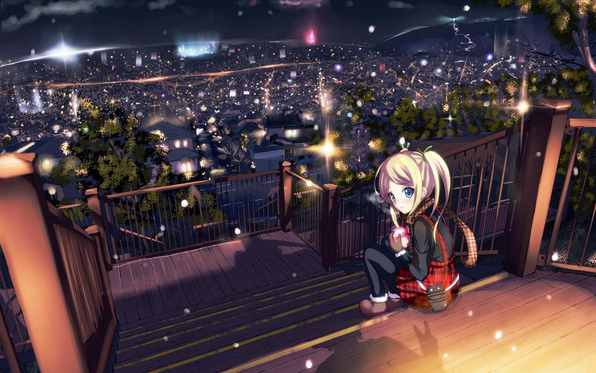 Girl Sitting Alone. HD Anime Wallpaper for Mobile and Desktop