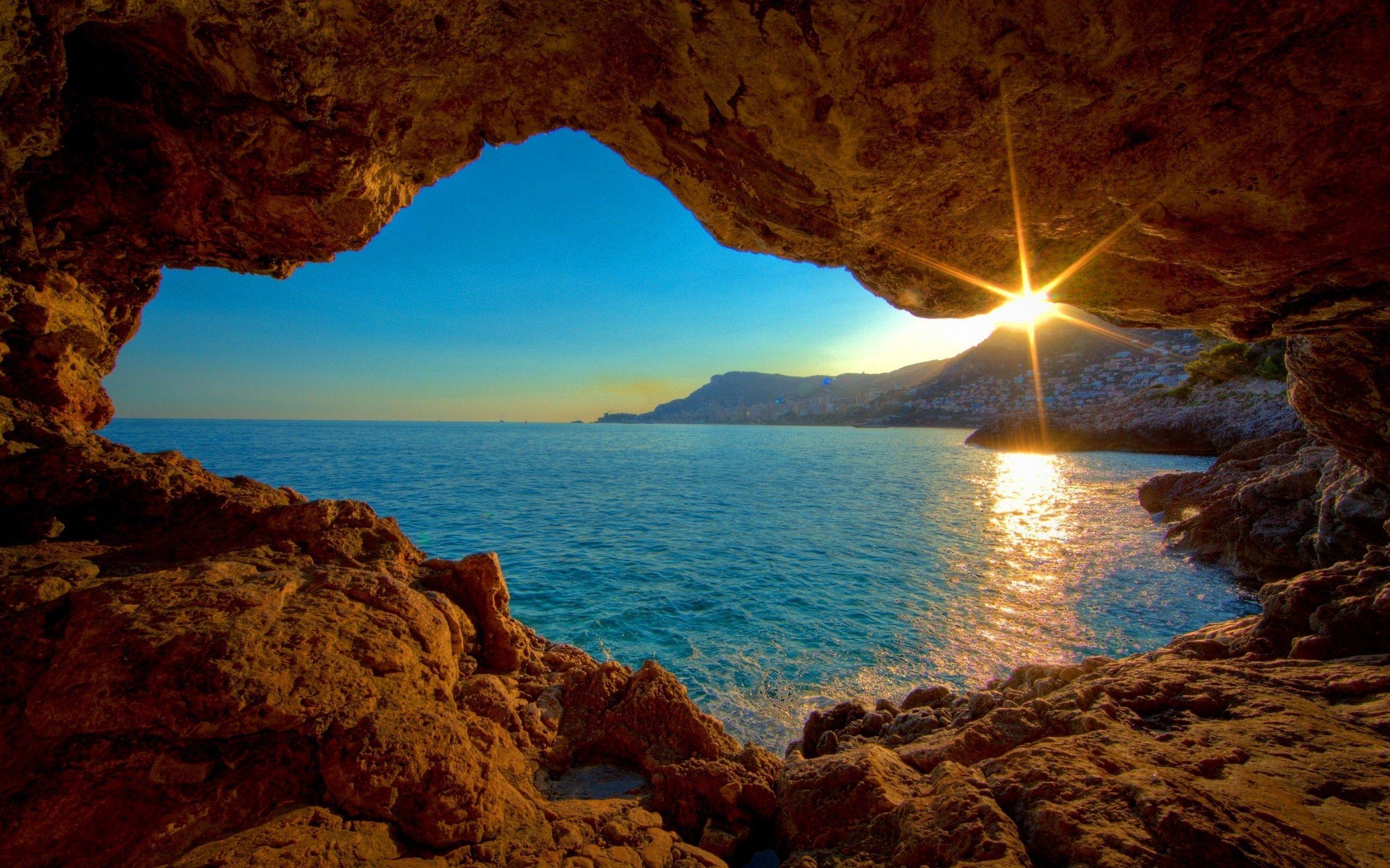 Sunrise Ocean Cave desktop PC and Mac wallpaper