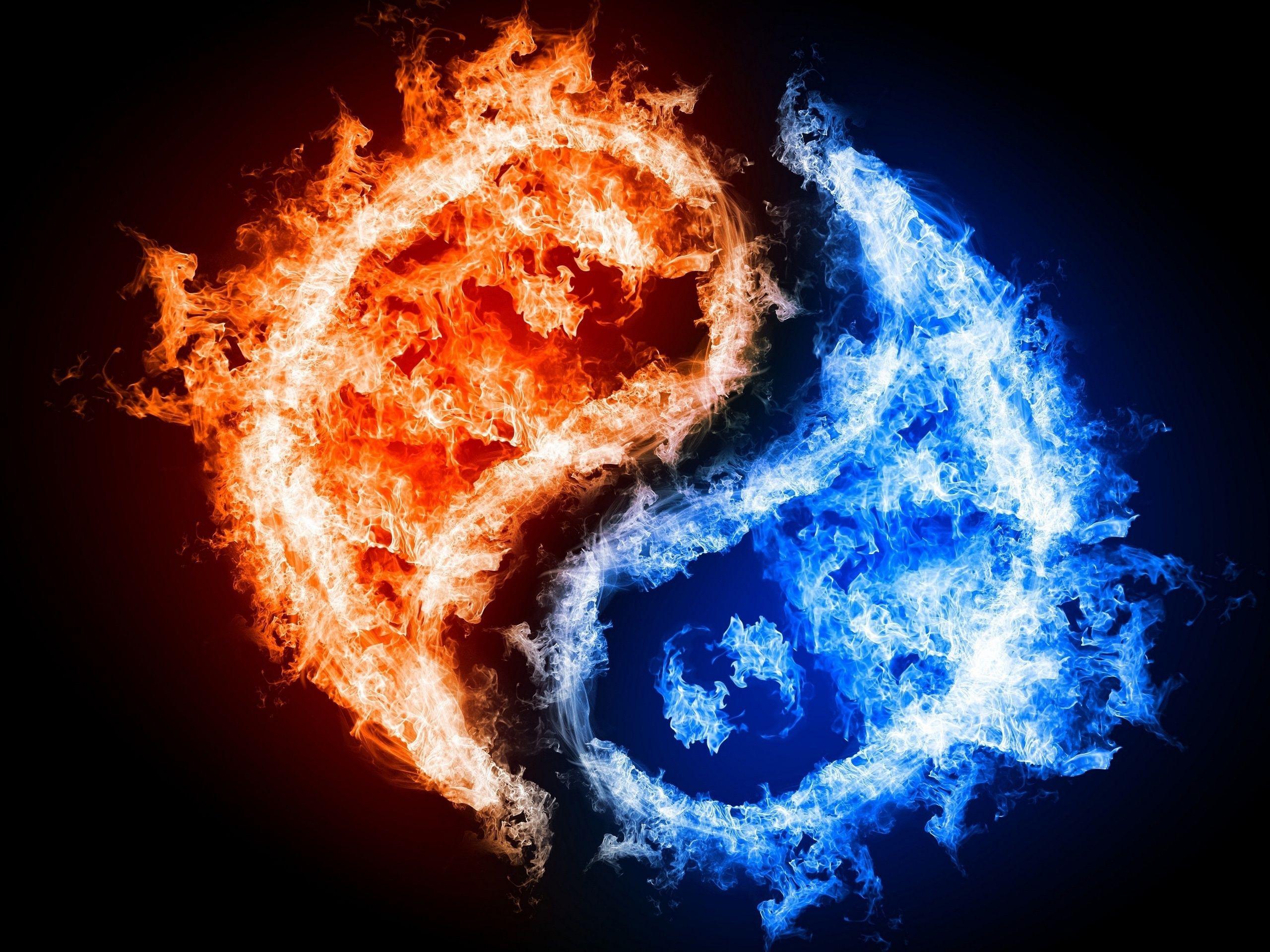 Wallpaper Tai Chi graphic blue and red flames 2560x1920 HD Picture