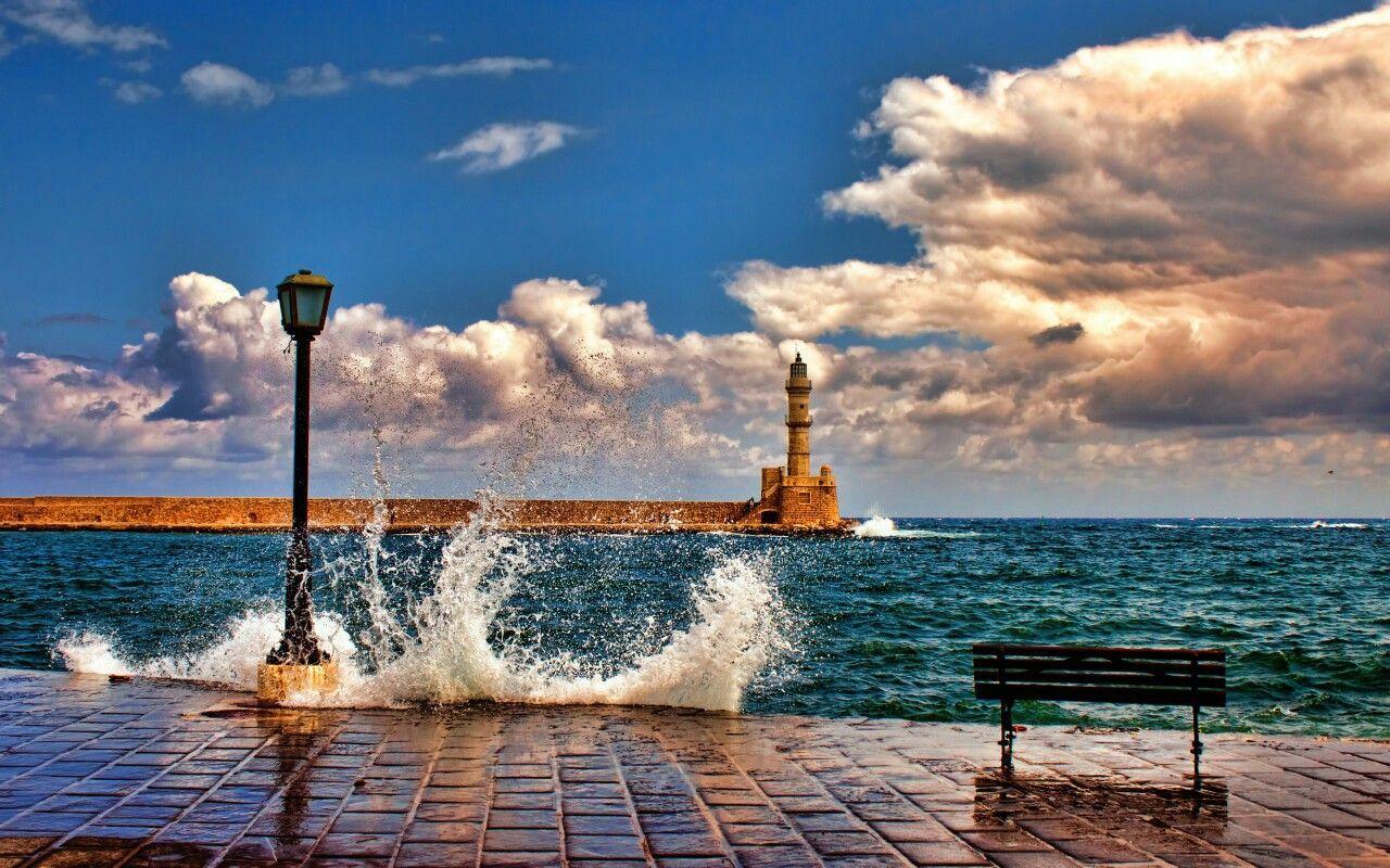 The lighthouse stands fast on the island of Crete. Greek Islands