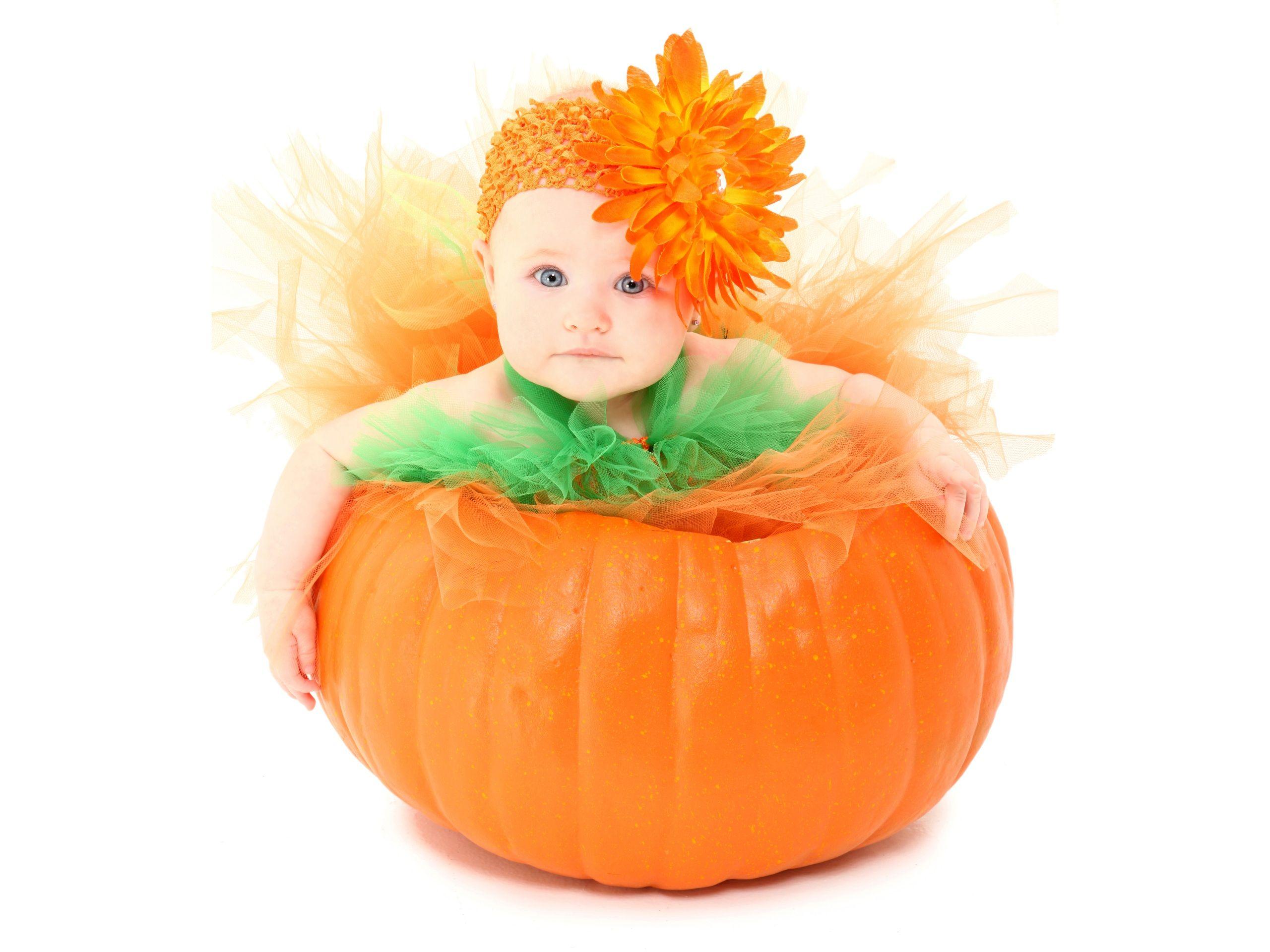 Wallpaper Cute Baby, Pumpkin, Adorable, Baby girl, Cute