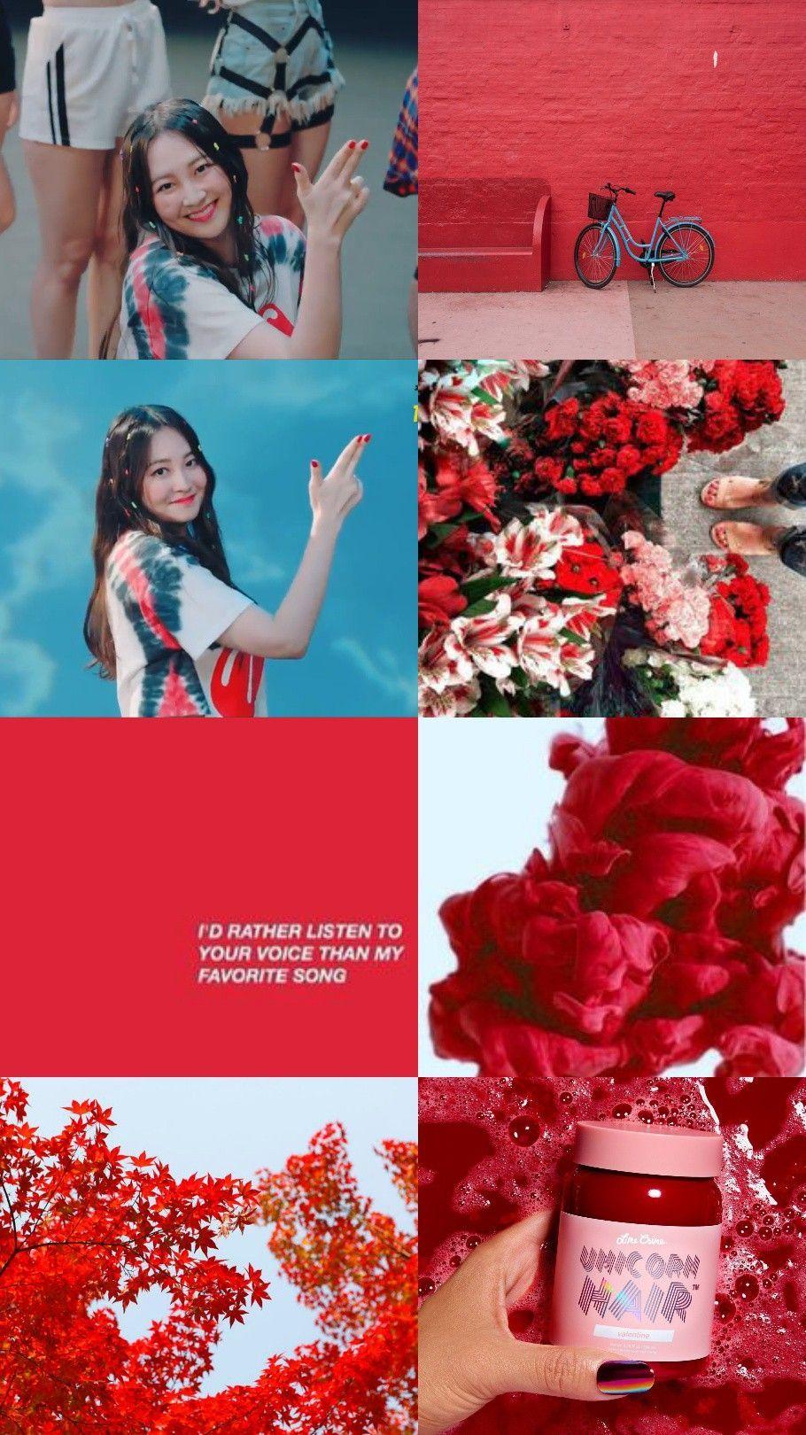 Momoland Taeha bright red and white lockscreen. Kpop wallpaper