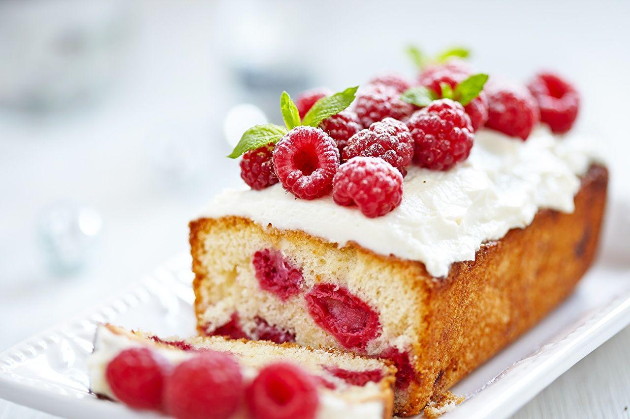 Wallpaper Pound Cake Raspberry Food Baking Closeup