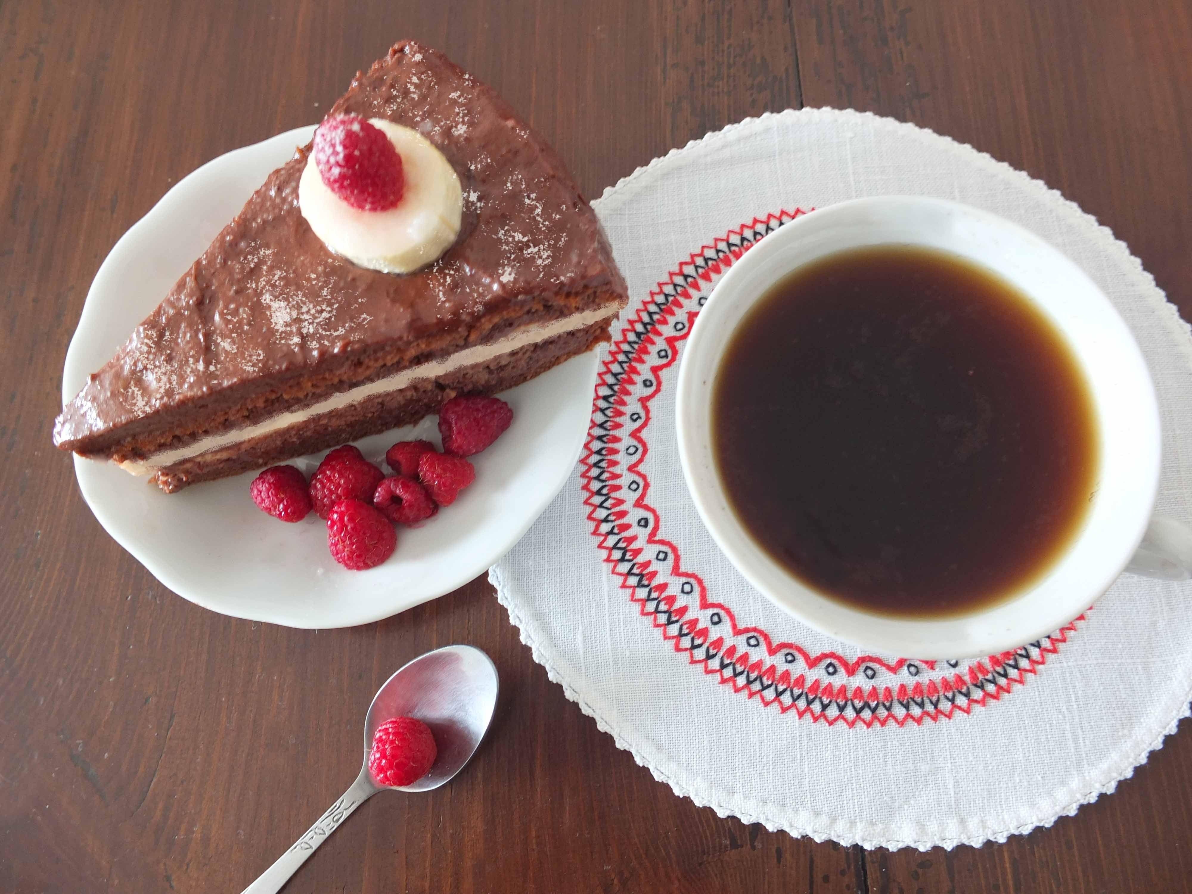chocolate cake with raspberry and coffee free image
